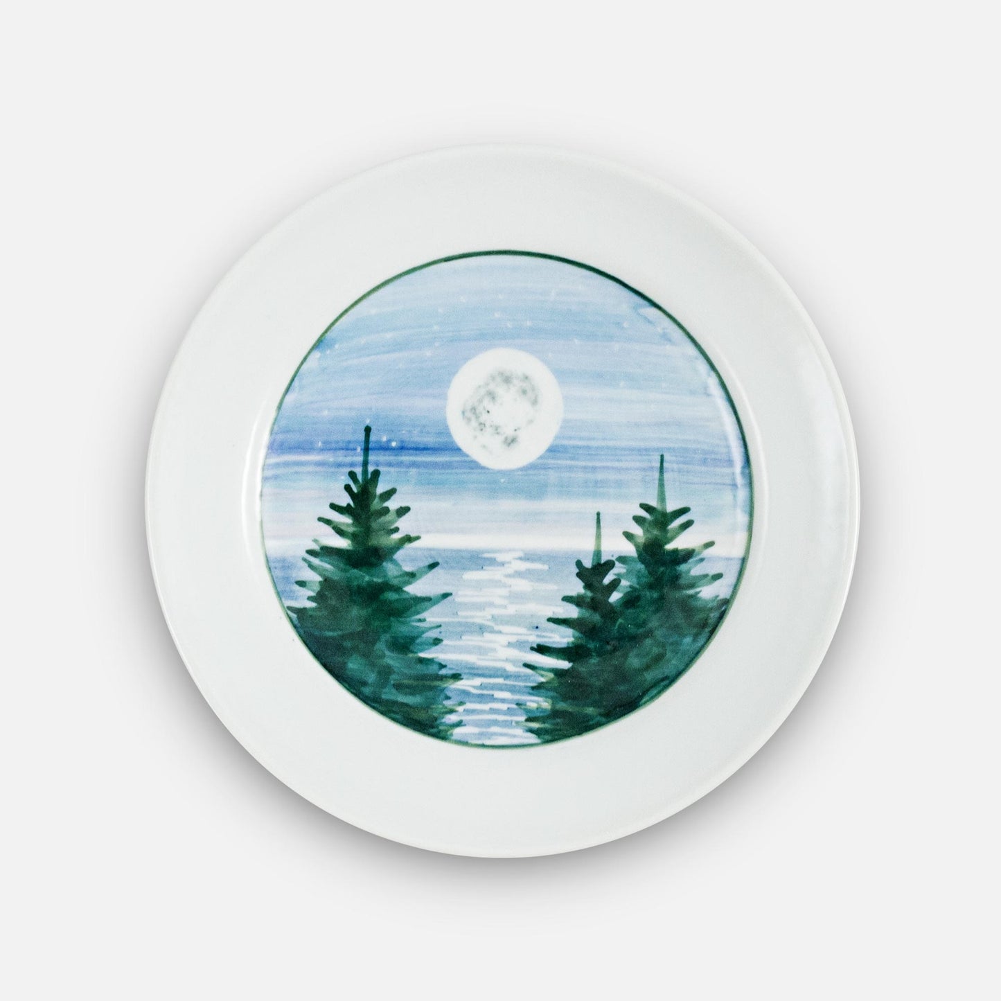 Handmade Pottery Rimless Dinner Plate made by Georgetown Pottery in Maine in Moon Pattern