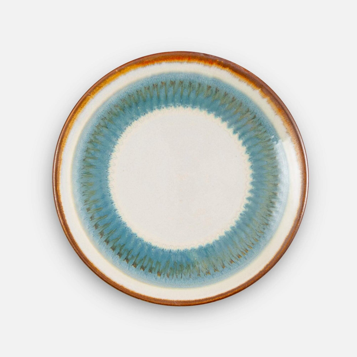 Handmade Pottery Footed Dessert Plate in Ivory & Blue pattern made by Georgetown Pottery in Maine