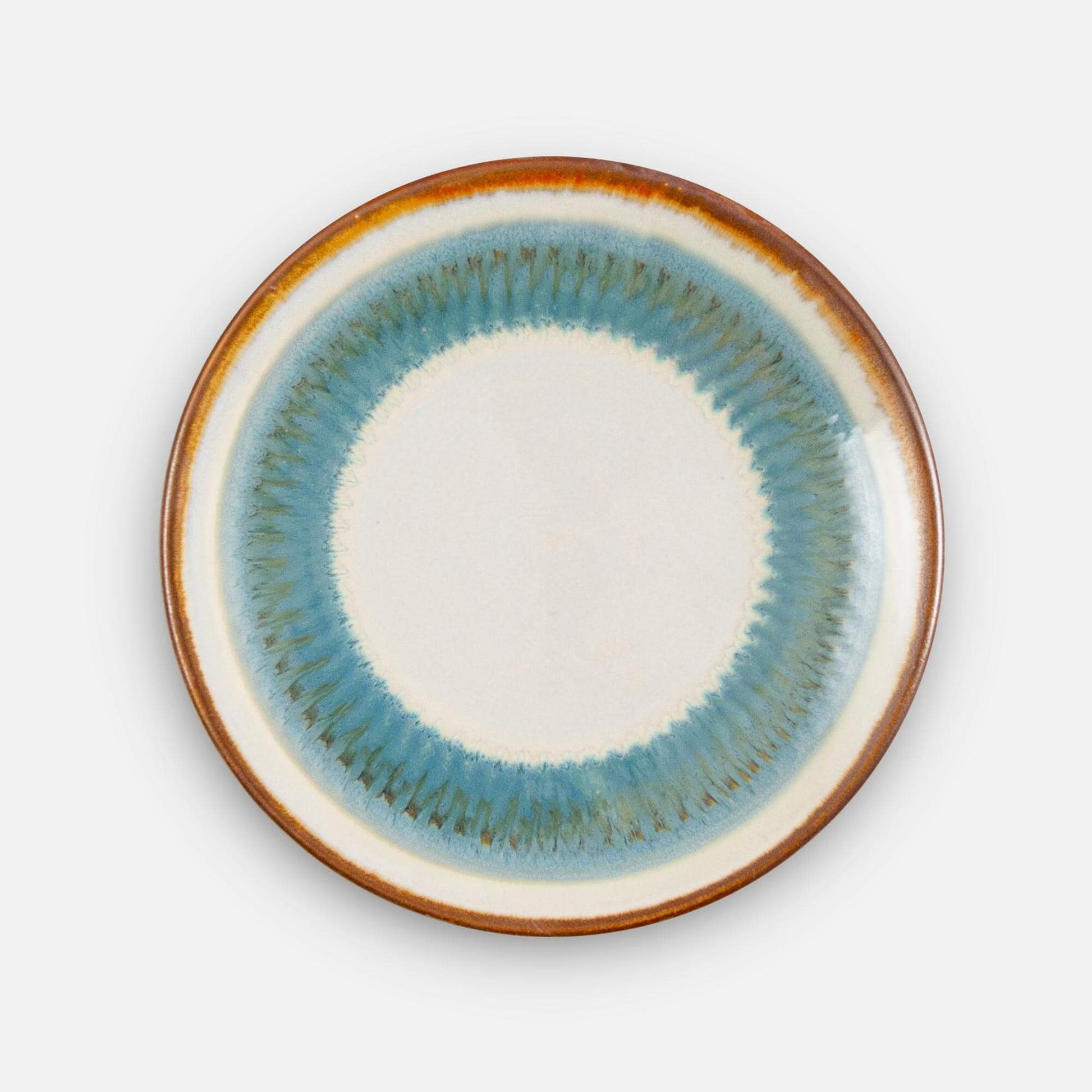Handmade Pottery Classic Dinner Plate in Ivory & Blue pattern made by Georgetown Pottery in Maine
