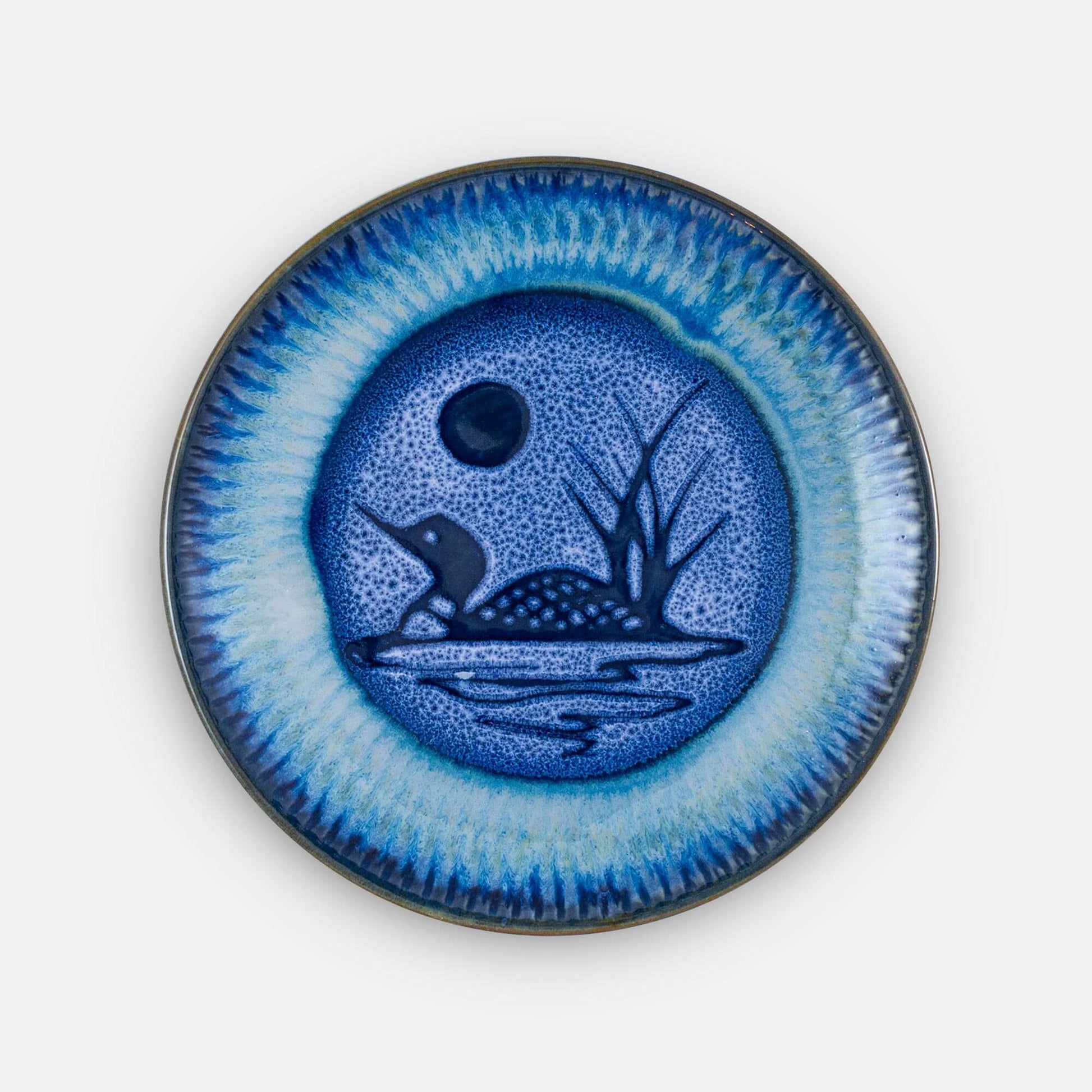 Handmade Pottery Rimless Dinner Plate made by Georgetown Pottery in Maine in Blue Loon pattern