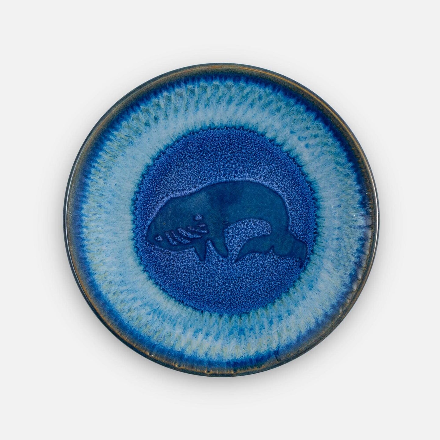 Handmade Pottery Rimless Dinner Plate made by Georgetown Pottery in Maine in Blue Whale Pattern