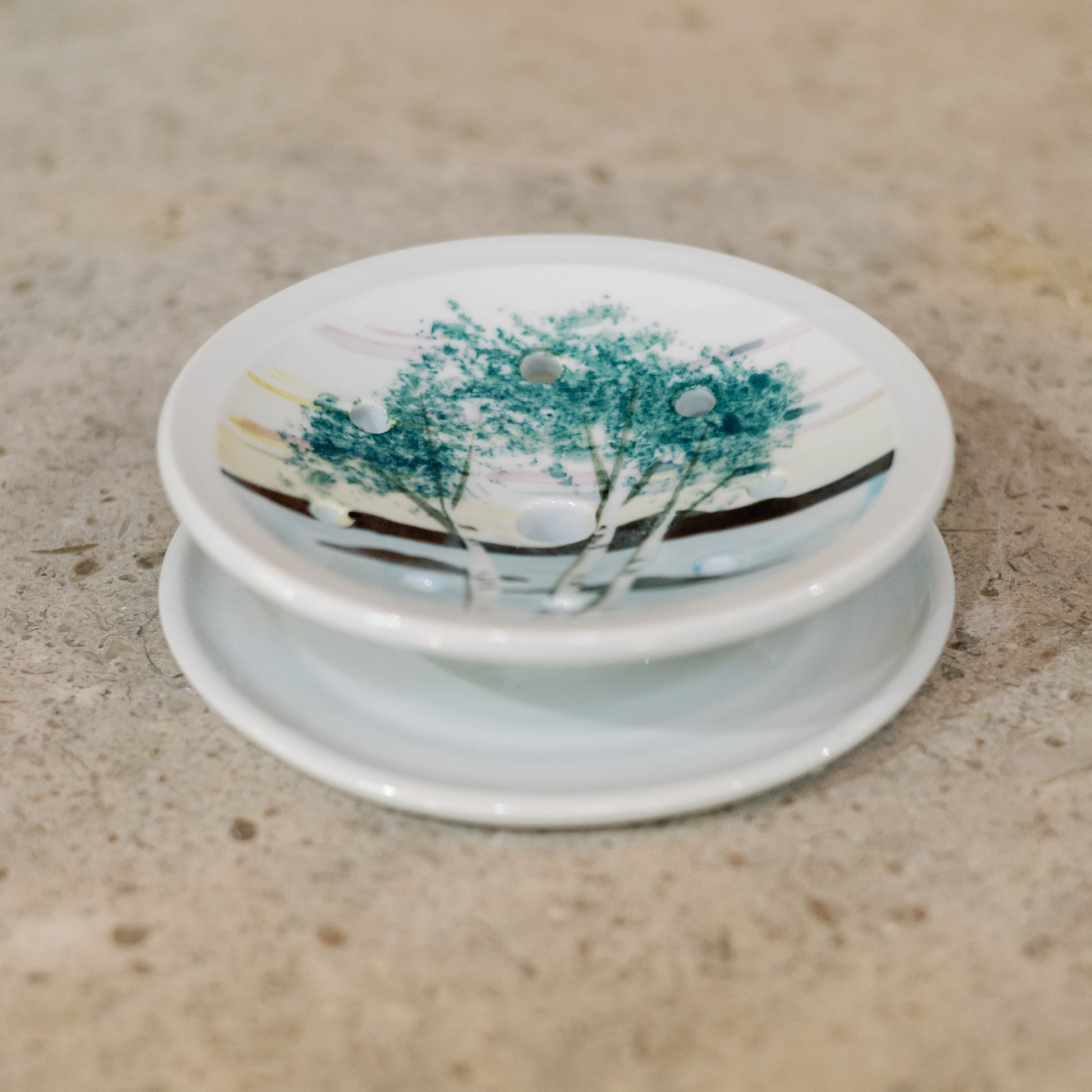 Handmade Ceramic Soap Dish in Birch Point by Georgetown Pottery in Maine