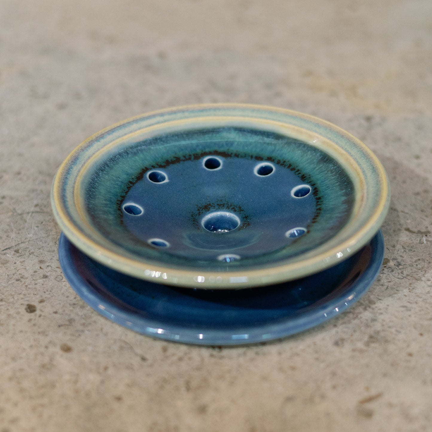 Handmade Ceramic Soap Dish in Blue Oribe by Georgetown Pottery in Maine