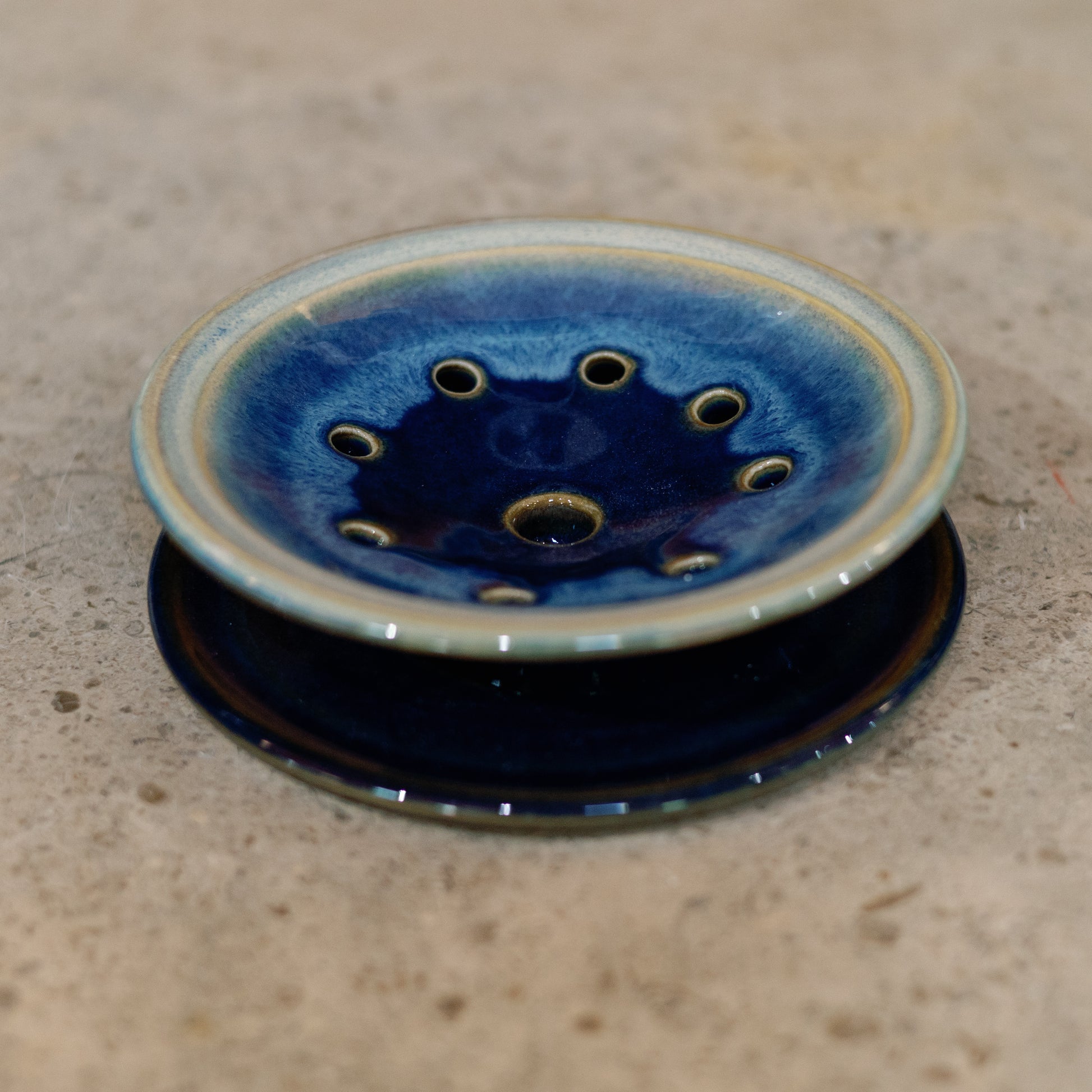 Handmade Ceramic Soap Dish in Cobalt by Georgetown Pottery in Maine