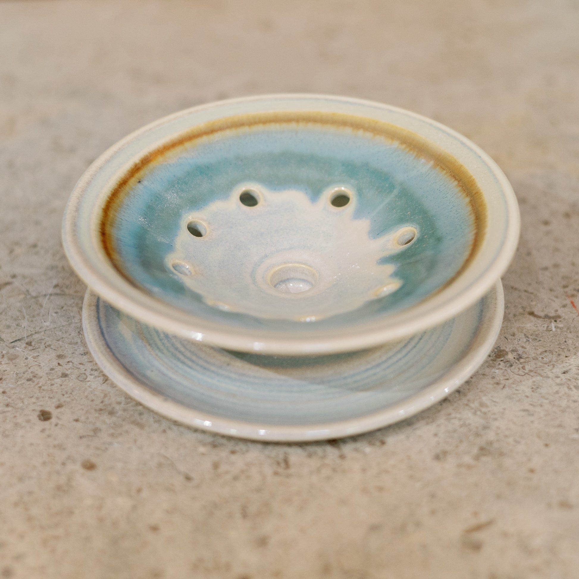 Handmade Ceramic Soap Dish in Ivory Blue by Georgetown Pottery in Maine