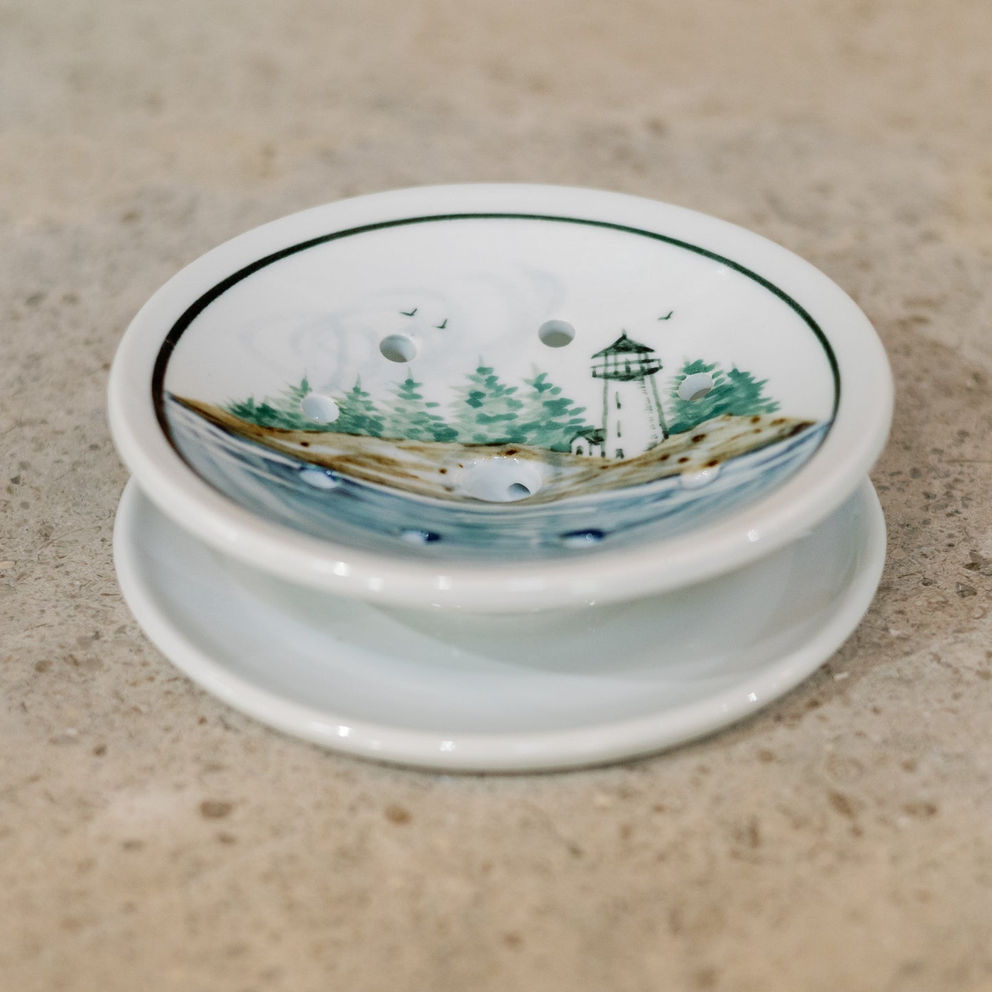 Handmade Ceramic Soap Dish in Lighthouse by Georgetown Pottery in Maine