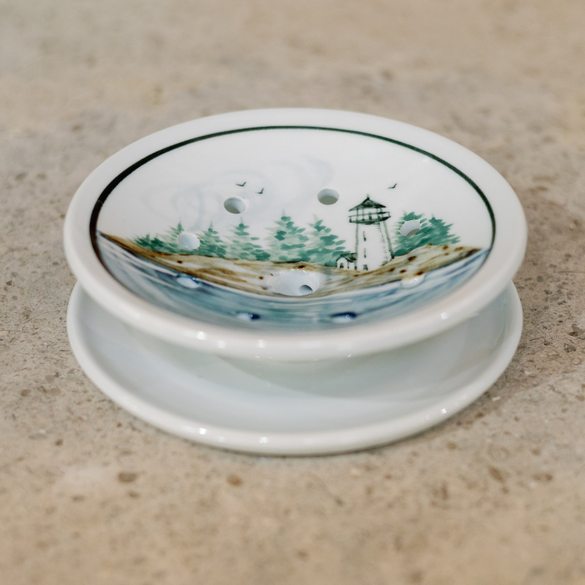 Handmade Ceramic Soap Dish in Lighthouse by Georgetown Pottery in Maine