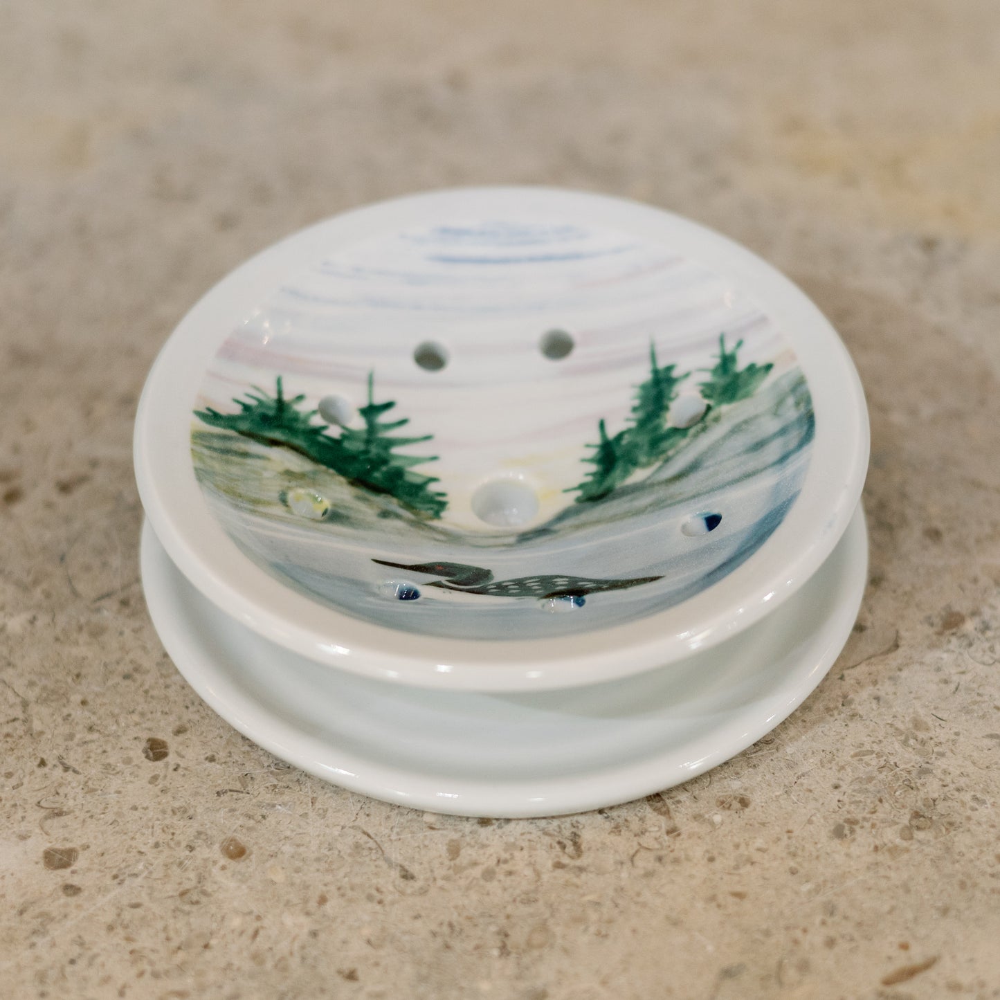 Handmade Ceramic Soap Dish in Loon  by Georgetown Pottery in Maine