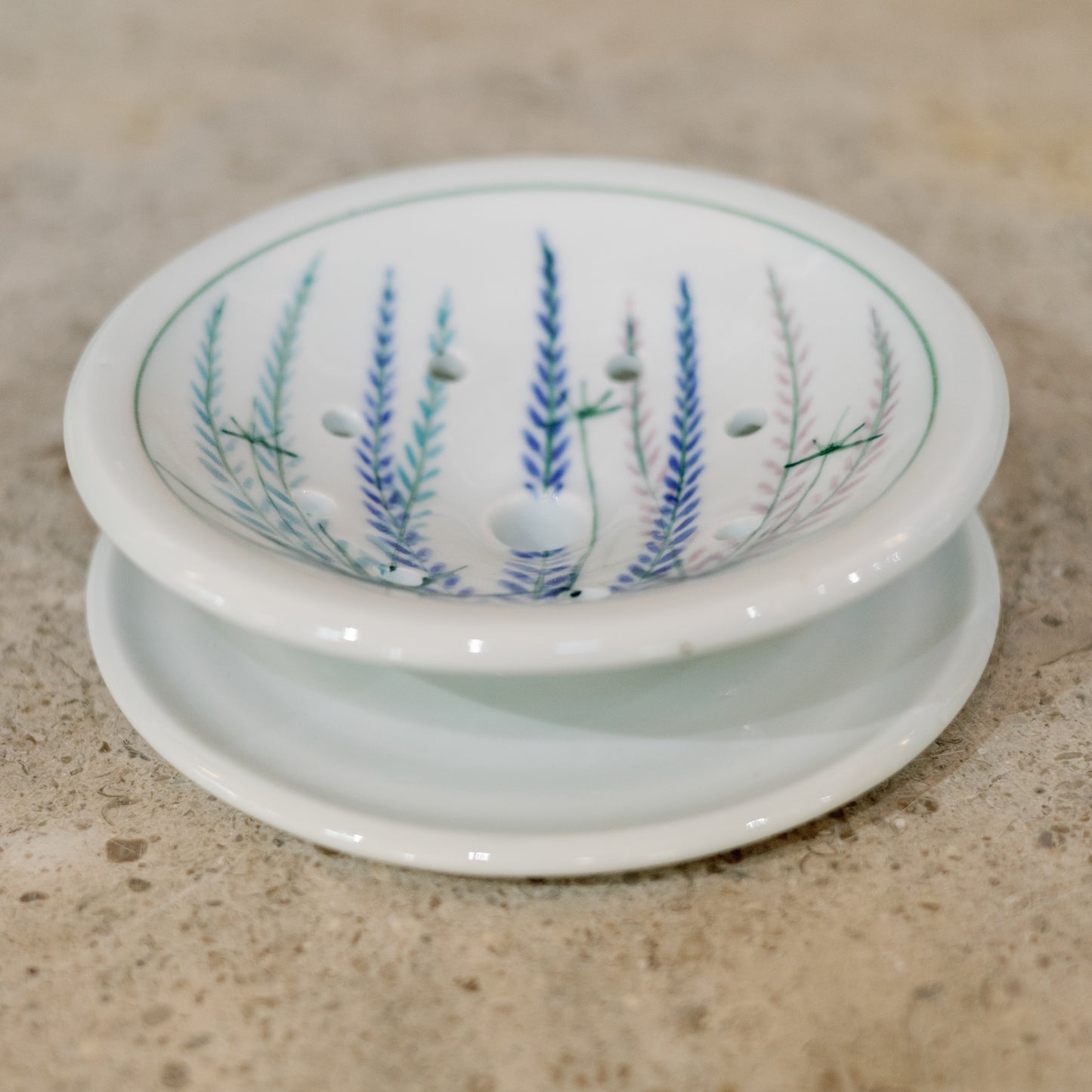 Handmade Ceramic Soap Dish in Lupine by Georgetown Pottery in Maine