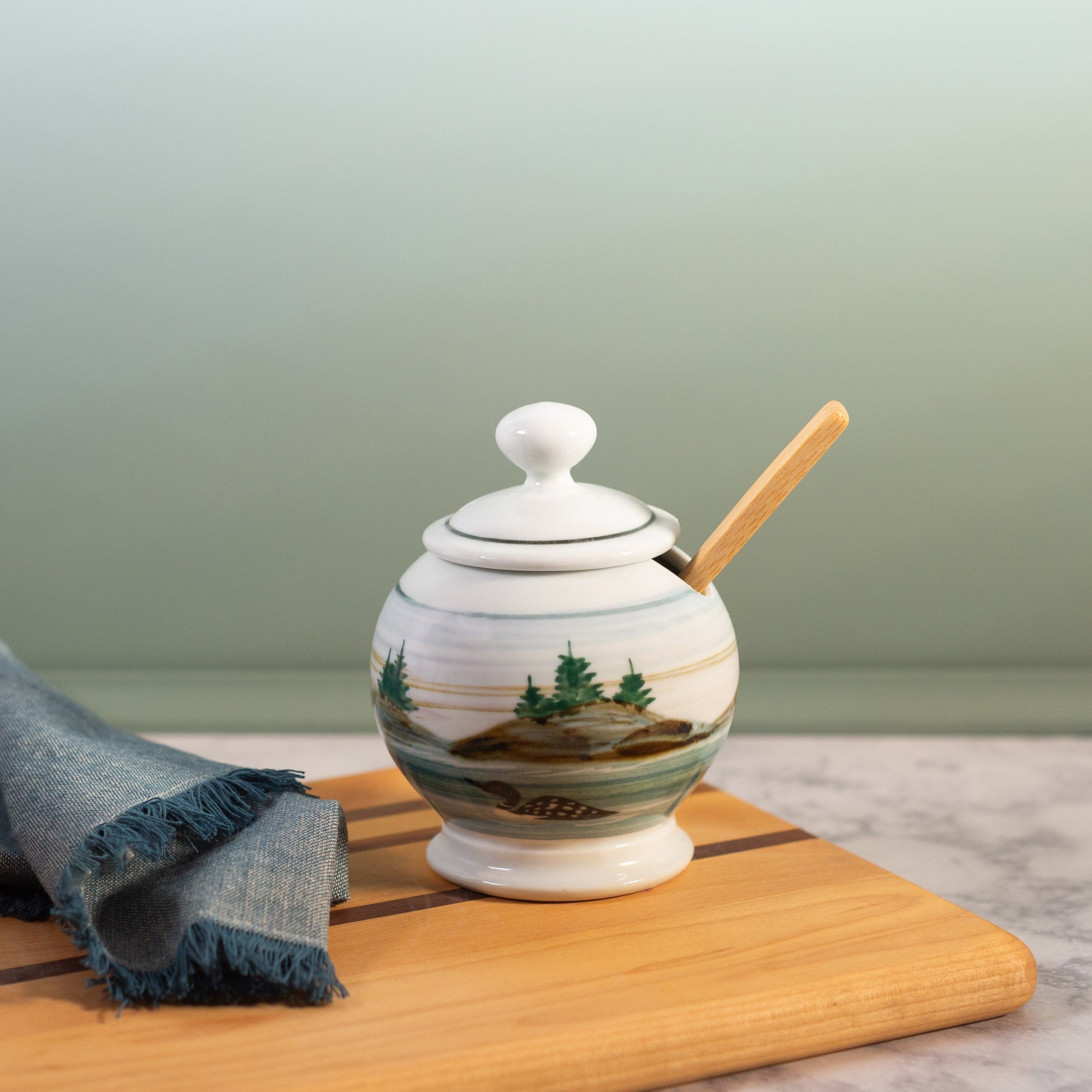小物入れ 1969  Jasperware Sugar Pot Mint Sugar Jar handmade by Georgetown Pottery in Maine in Blue Hamada