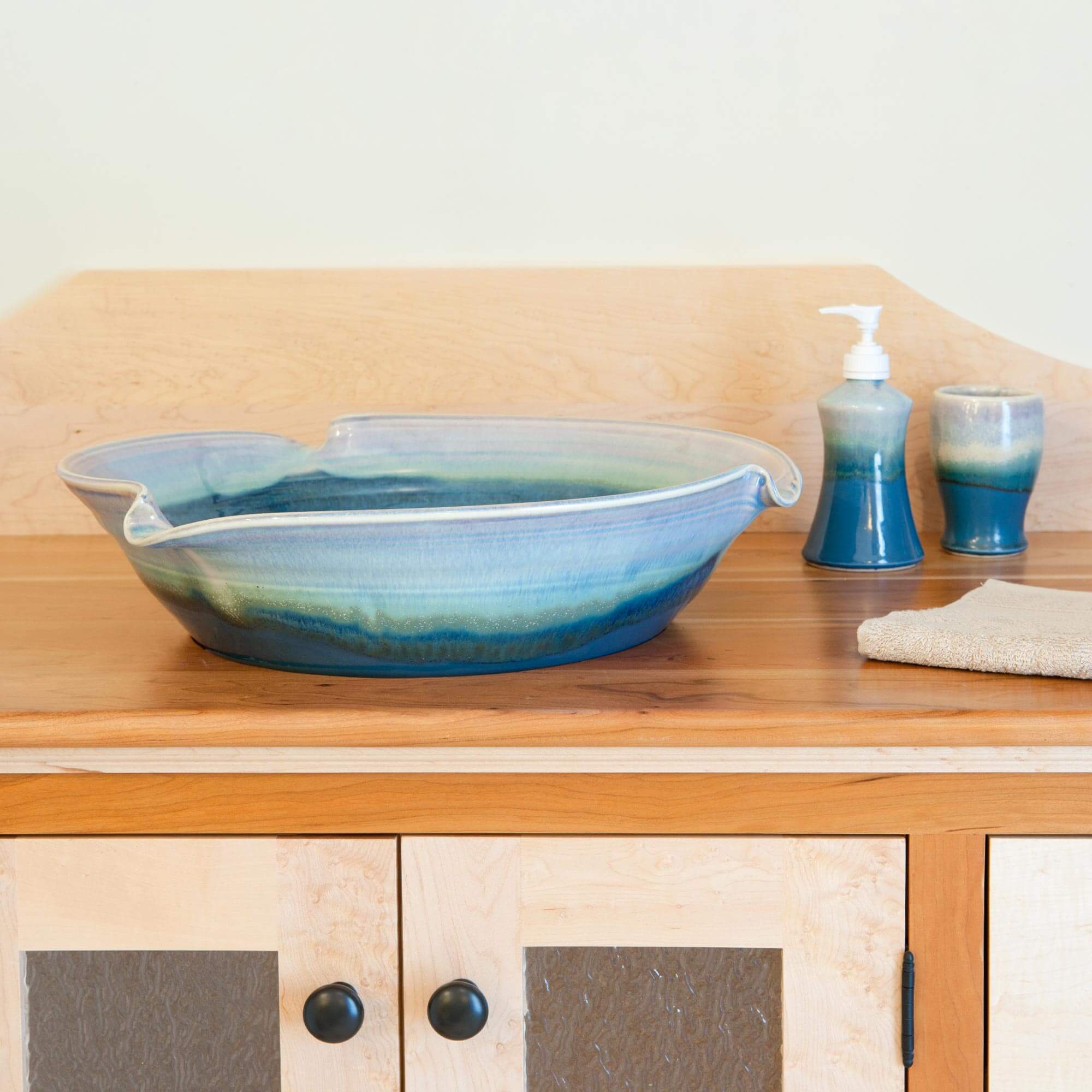 Vessel Wave Edge Sink handmade by Georgetown Pottery in Maine in Blue ...
