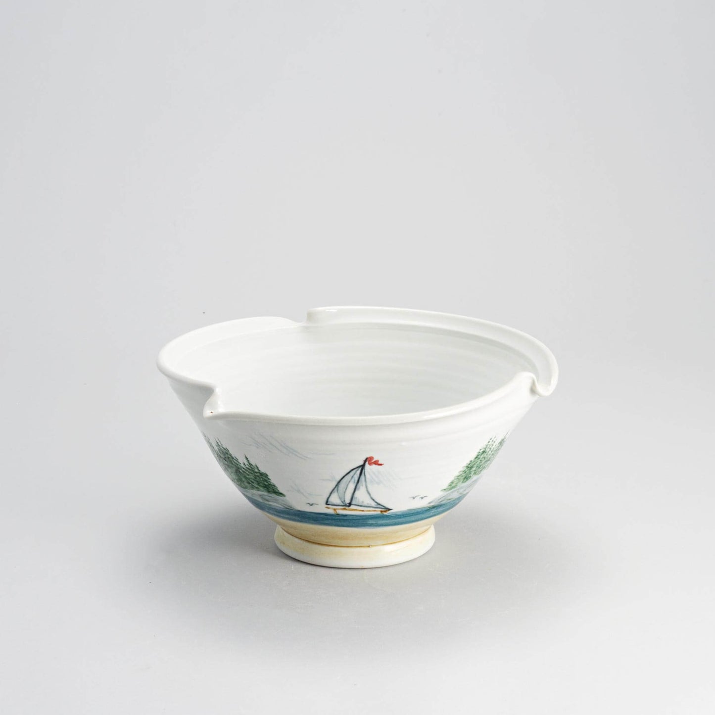 Handmade Pottery Signature Wave Bowl in Sailboat pattern made by Georgetown Pottery in Maine