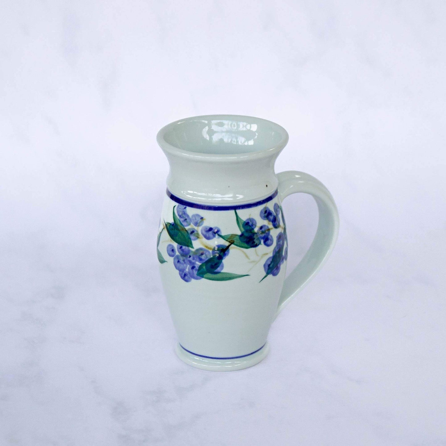Handmade Pottery Beer Stein in Blueberry pattern made by Georgetown Pottery in Maine