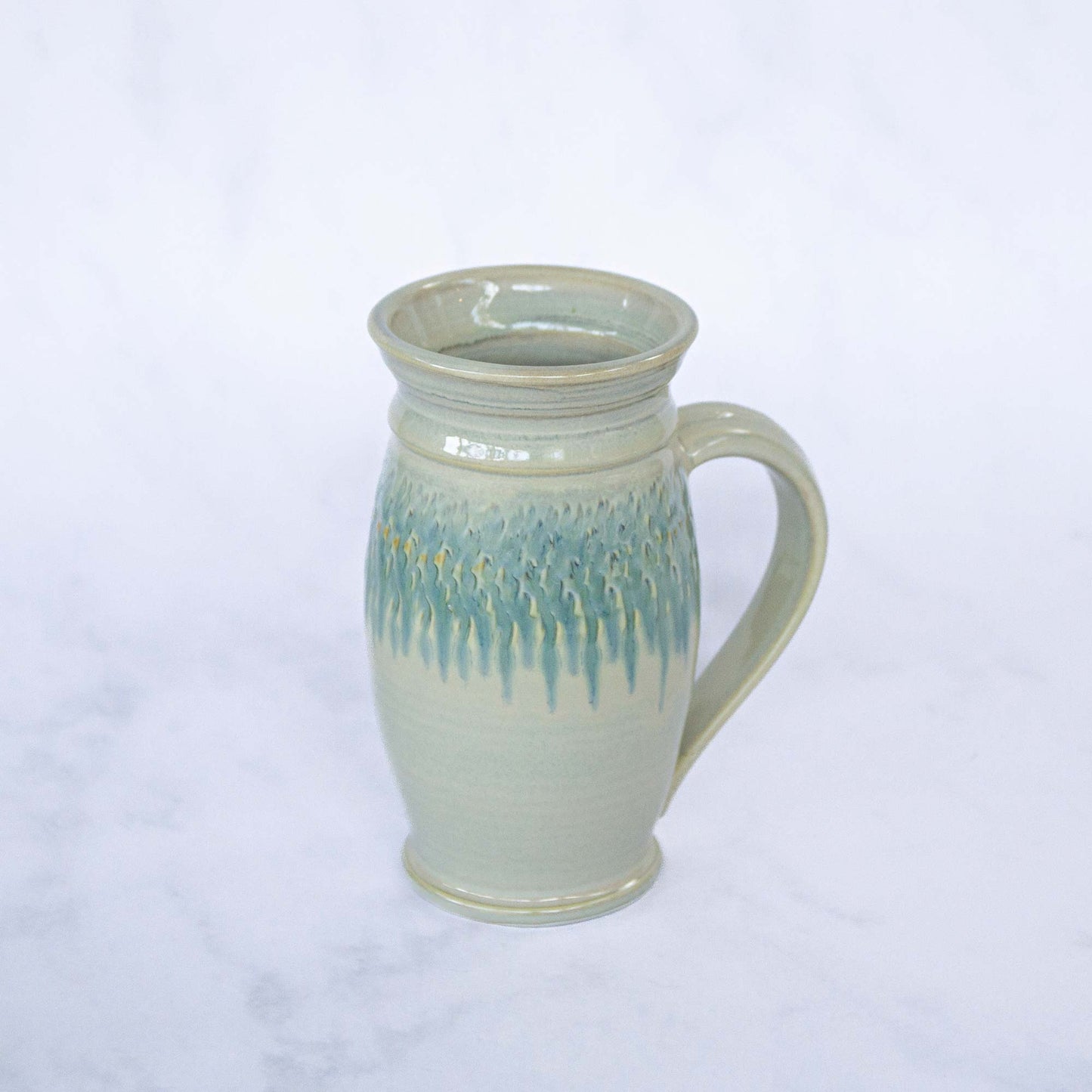 Handmade Pottery Beer Stein in Ivory & Blue pattern made by Georgetown Pottery in Maine