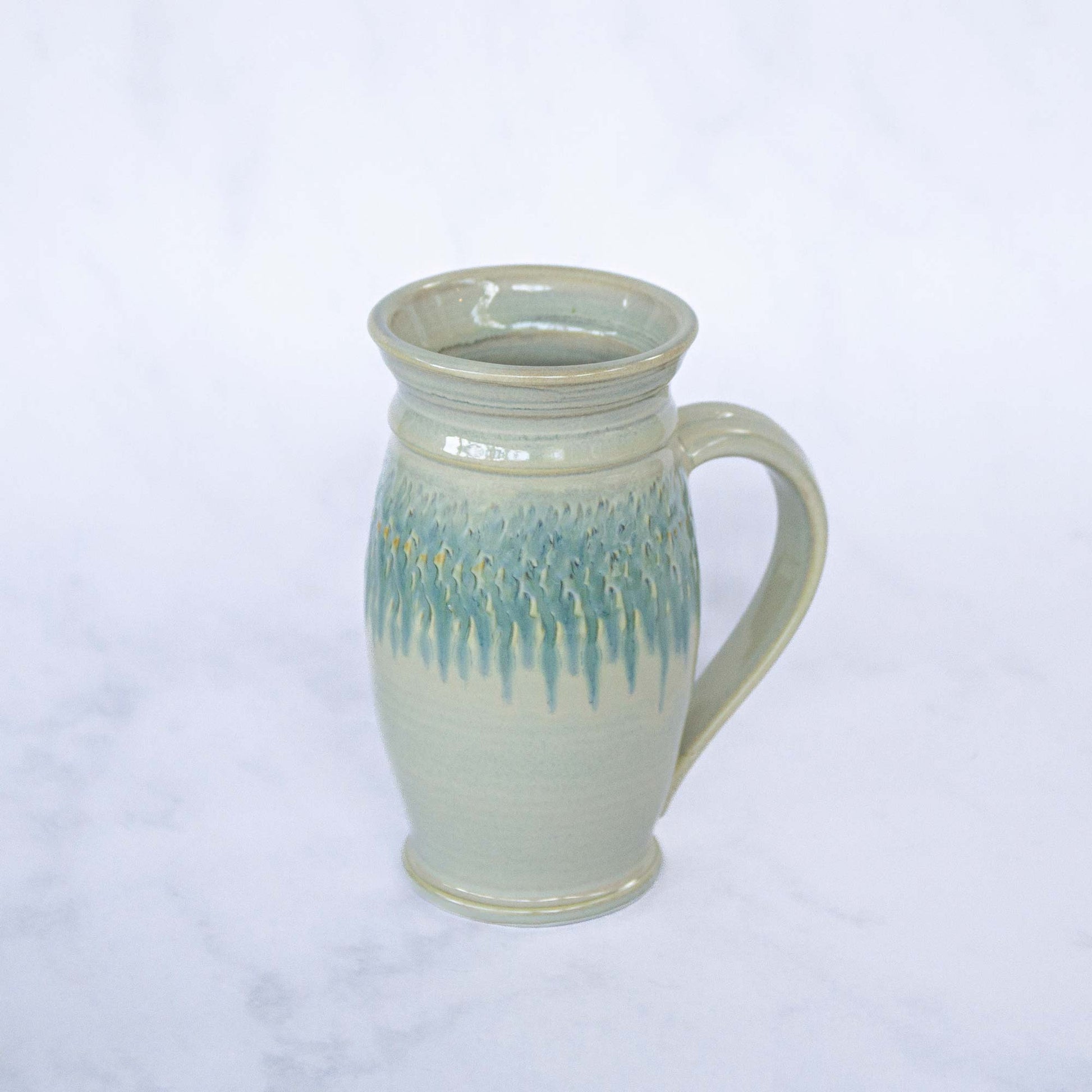 Handmade Pottery Beer Stein in Ivory & Blue pattern made by Georgetown Pottery in Maine