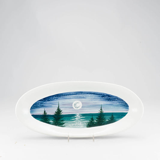 Handmade Pottery Boat Platter in Moon pattern made by Georgetown Pottery in Maine