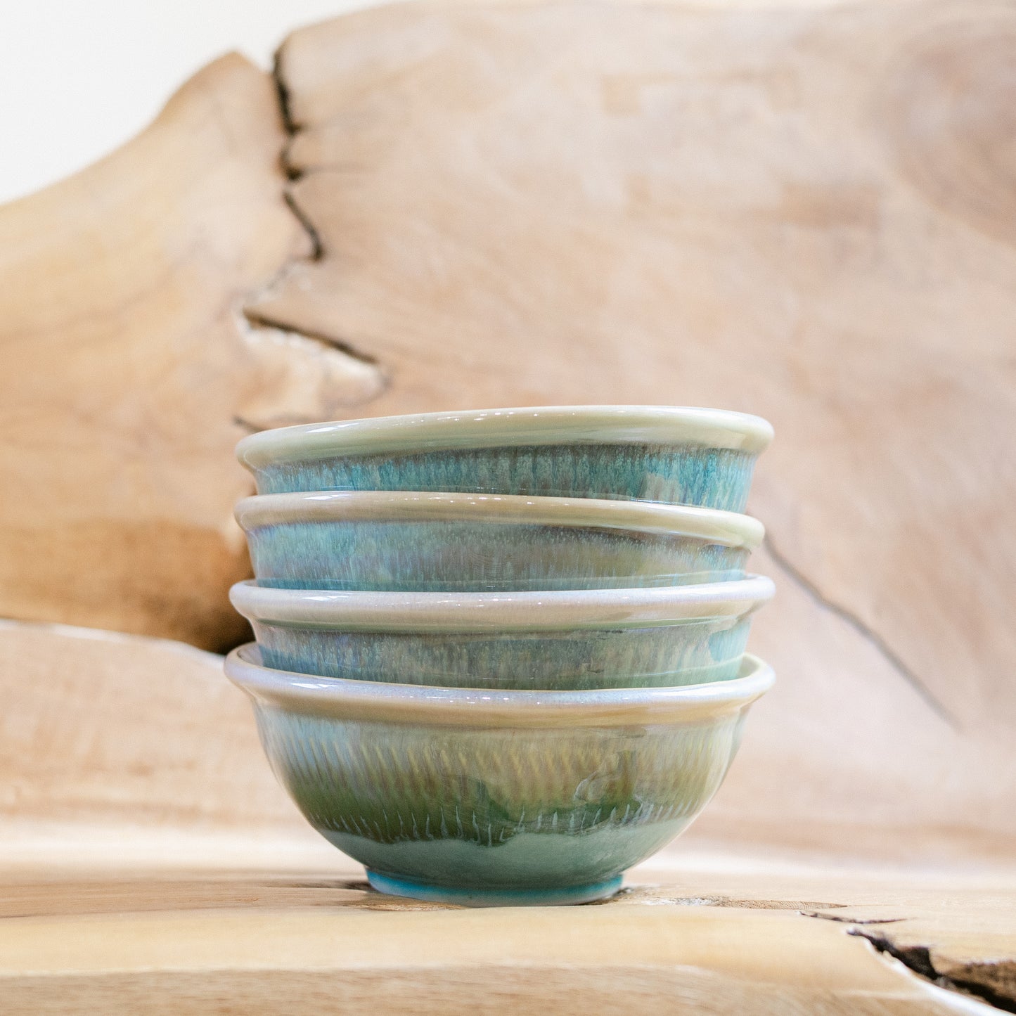 Porcelain Cereal Bowl in Green Oribe handmade by Georgetown Pottery in Maine