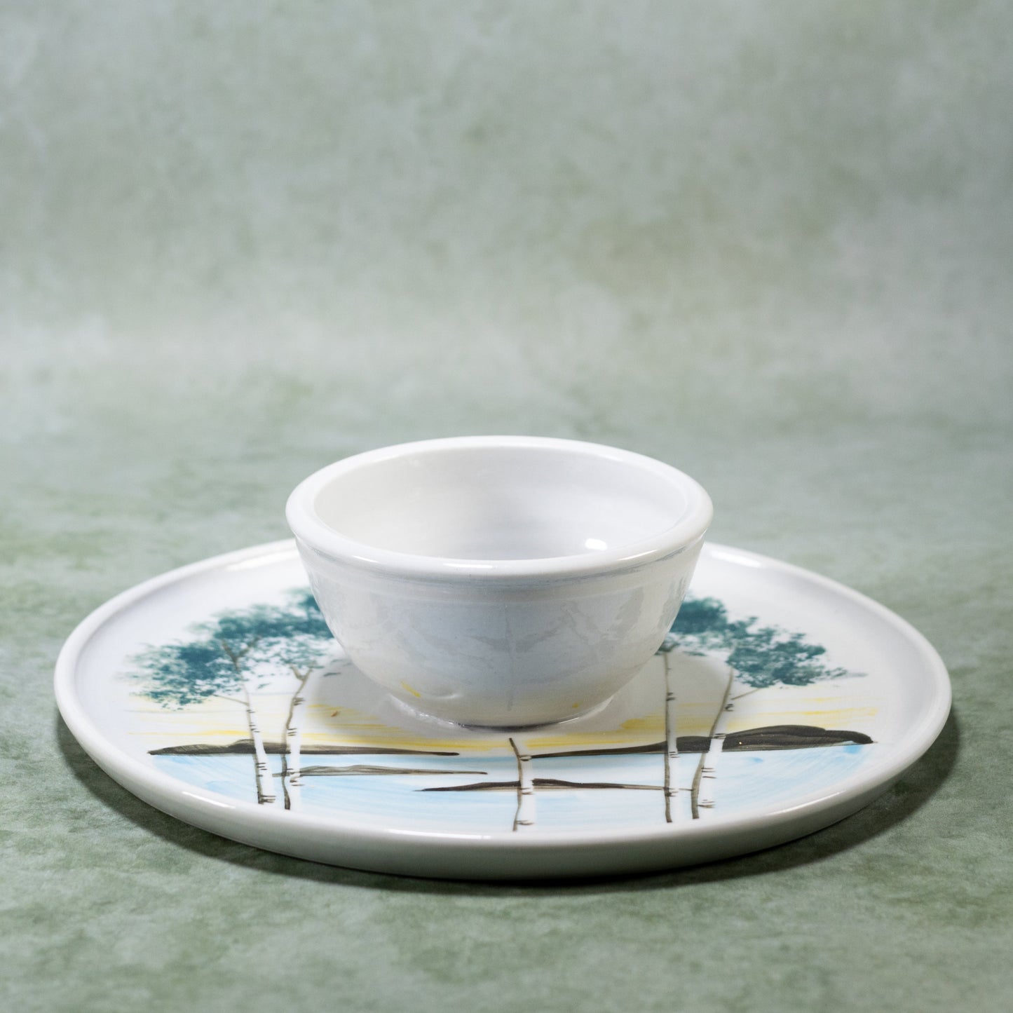 Ceramic Chip & Dip Tray in Birch Point pattern  handmade by Georgetown Pottery in Maine