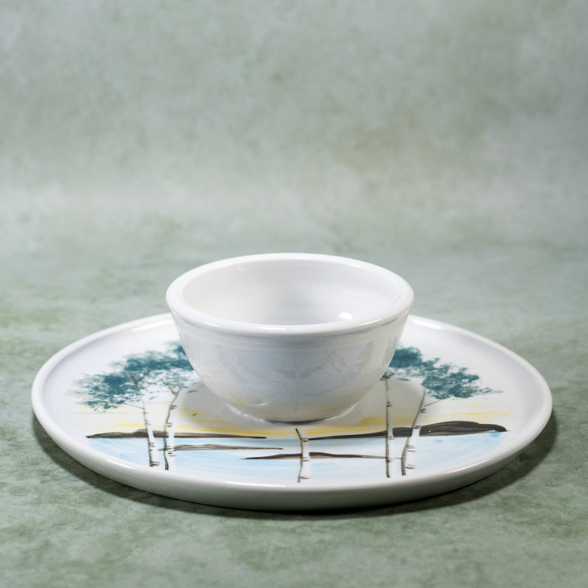 Ceramic Chip & Dip Tray in Birch Point pattern  handmade by Georgetown Pottery in Maine