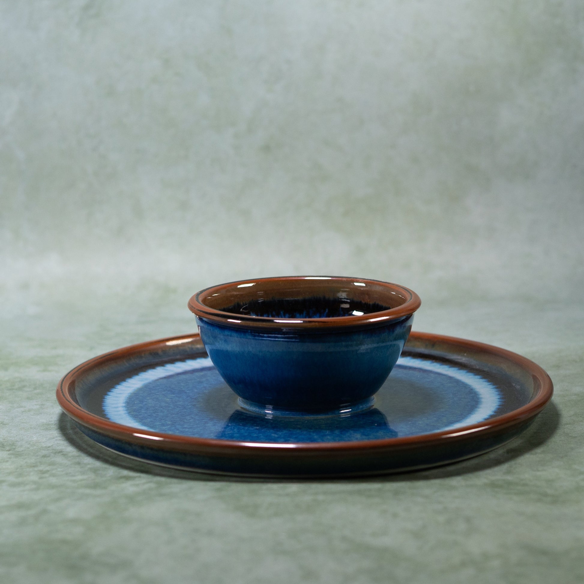Ceramic Chip & Dip Tray in Blue Hamada handmade by Georgetown Pottery in Maine