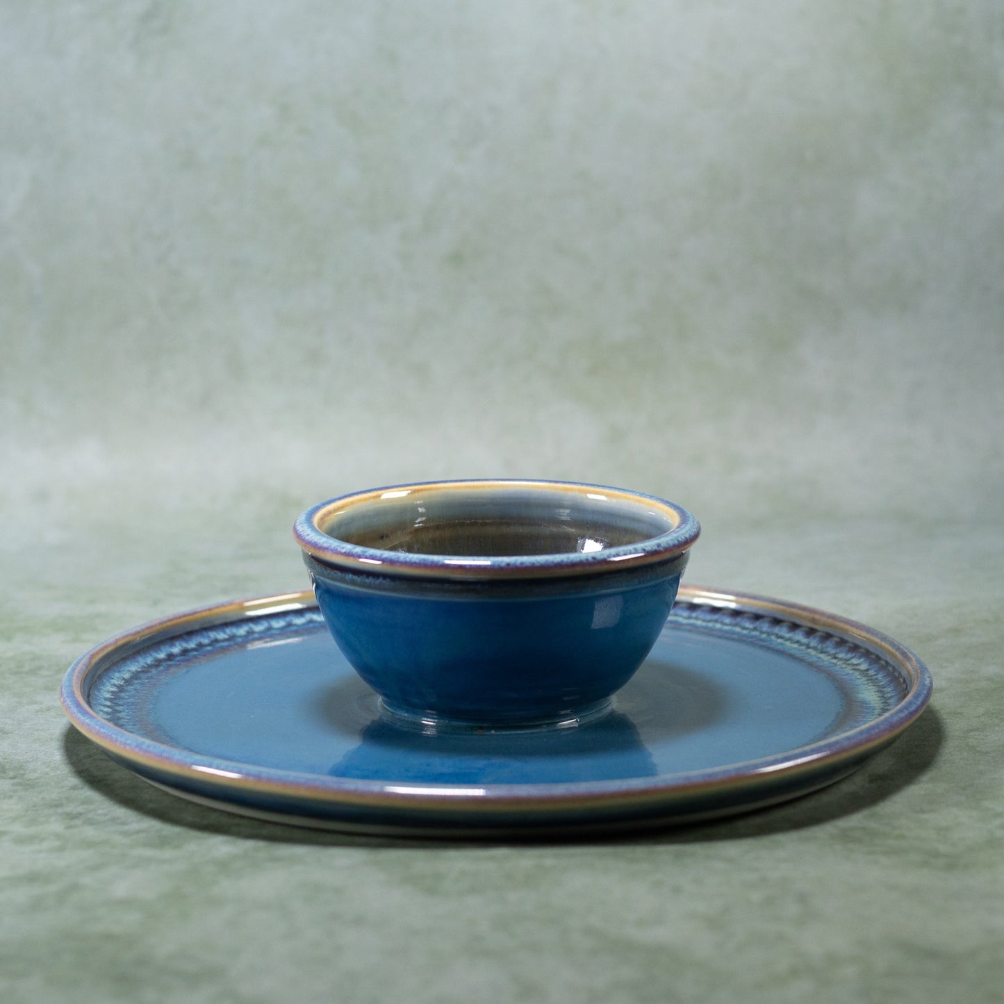 Ceramic Chip & Dip Tray in Blue Oribe handmade by Georgetown Pottery in Maine