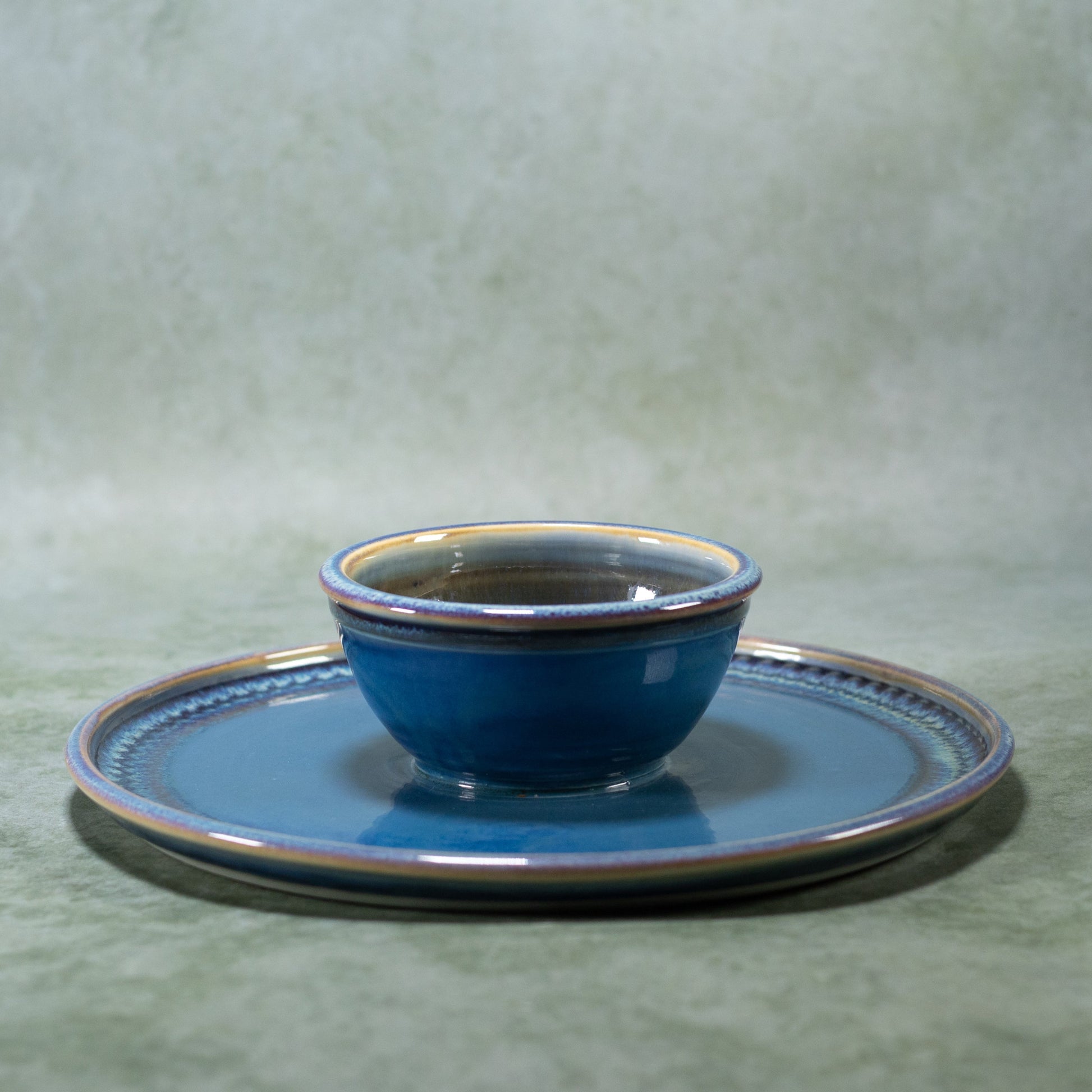 Ceramic Chip & Dip Tray in Blue Oribe handmade by Georgetown Pottery in Maine
