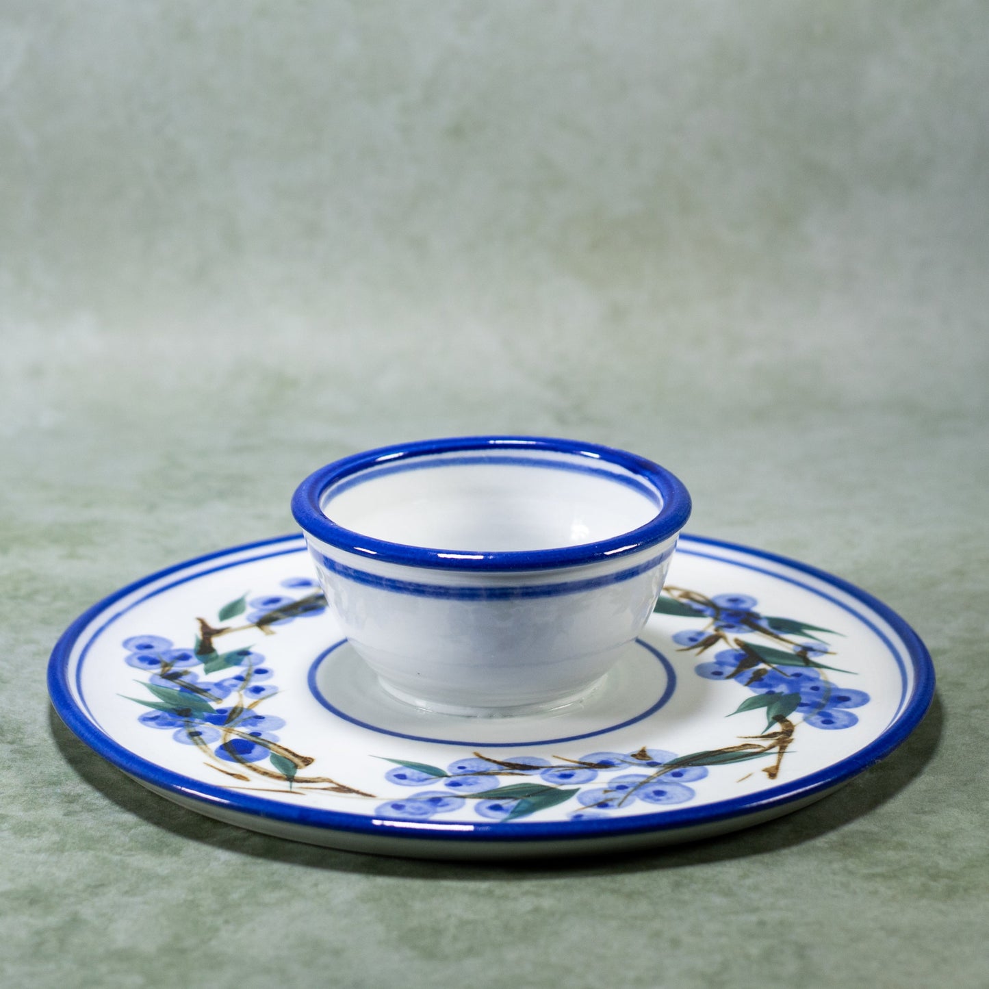 Ceramic Chip & Dip Tray in Blueberry pattern  handmade by Georgetown Pottery in Maine
