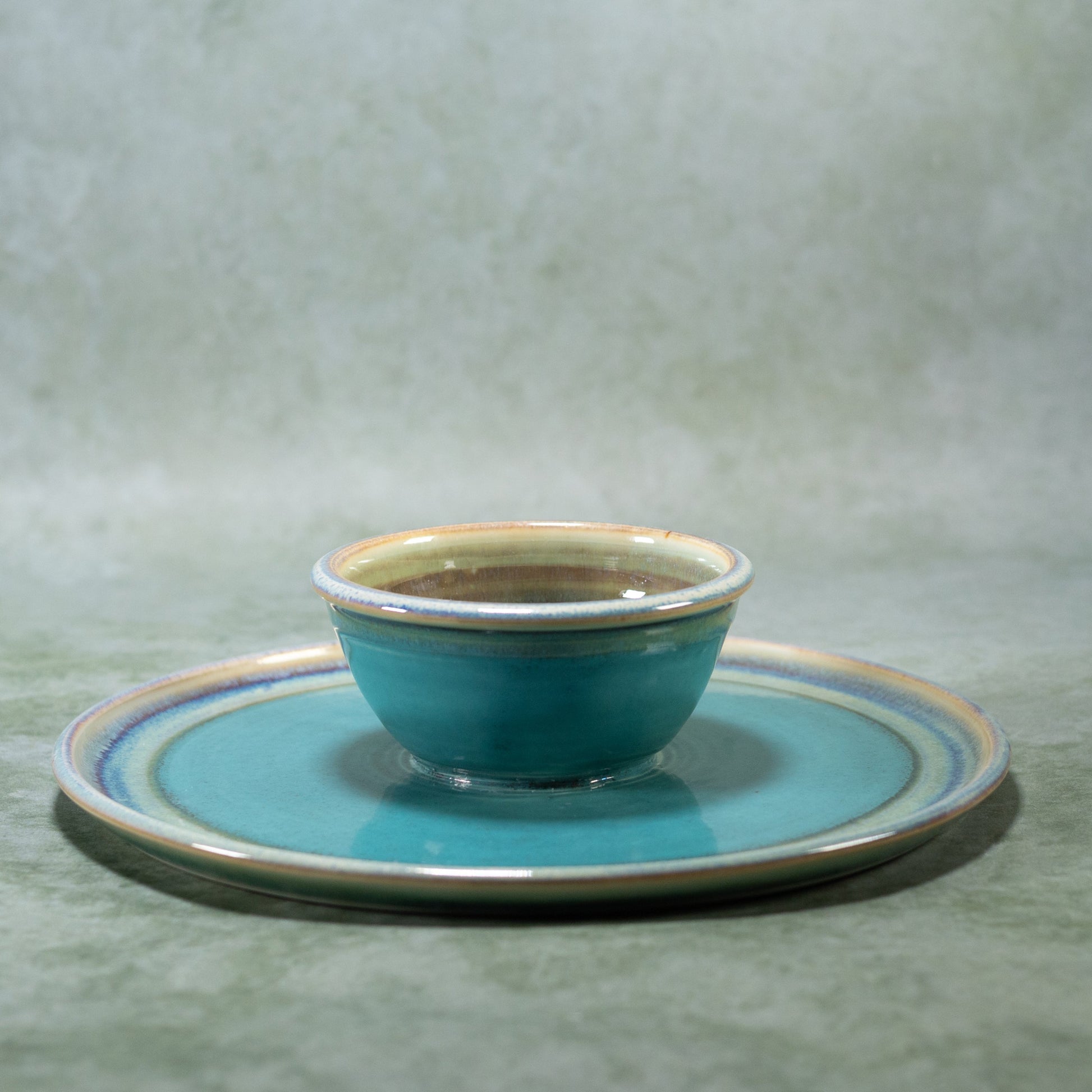 Ceramic Chip & Dip Tray in Green Oribe handmade by Georgetown Pottery in Maine