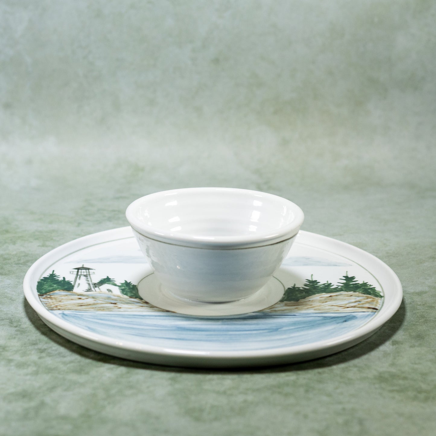 Ceramic Chip & Dip Tray in Lighthouse pattern  handmade by Georgetown Pottery in Maine