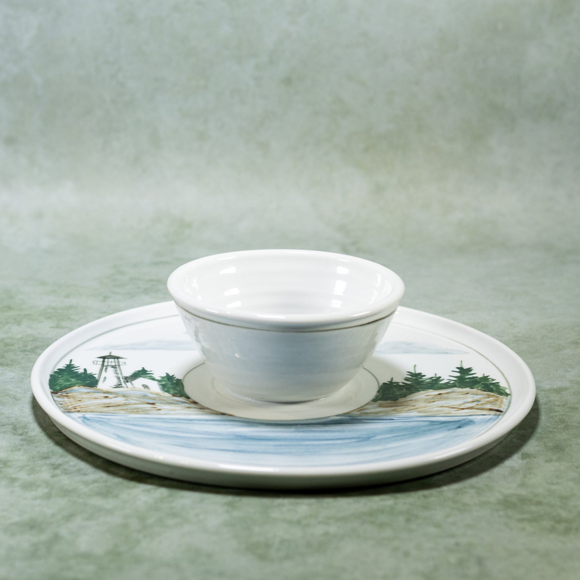 Ceramic Chip & Dip Tray in Lighthouse pattern  handmade by Georgetown Pottery in Maine