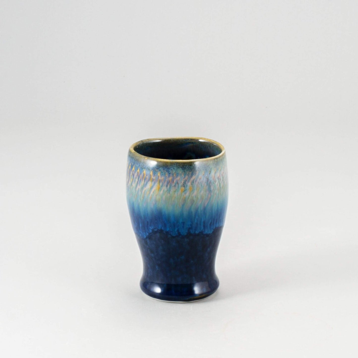 Handmade Pottery Curvy Tumbler in Cobalt pattern made by Georgetown Pottery in Maine