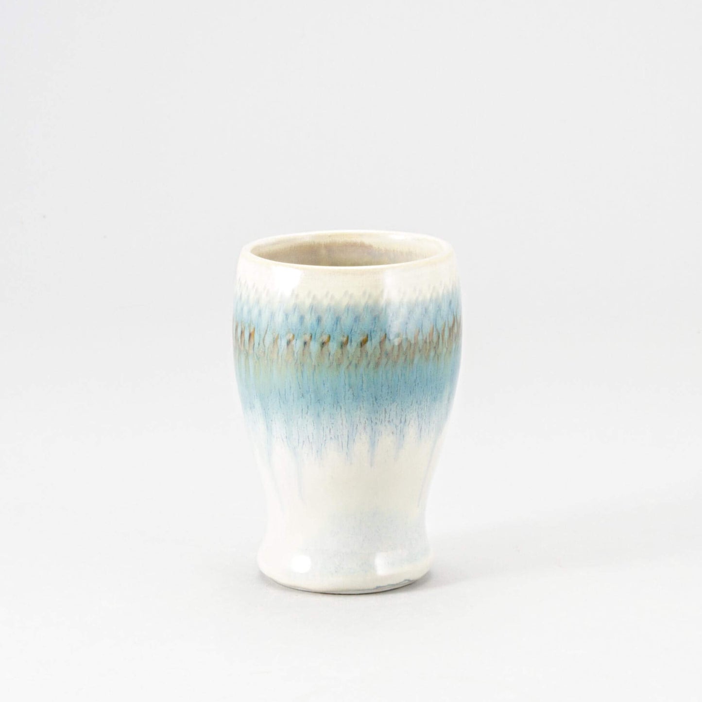 Handmade Pottery Curvy Tumbler in Ivory & Blue pattern made by Georgetown Pottery in Maine
