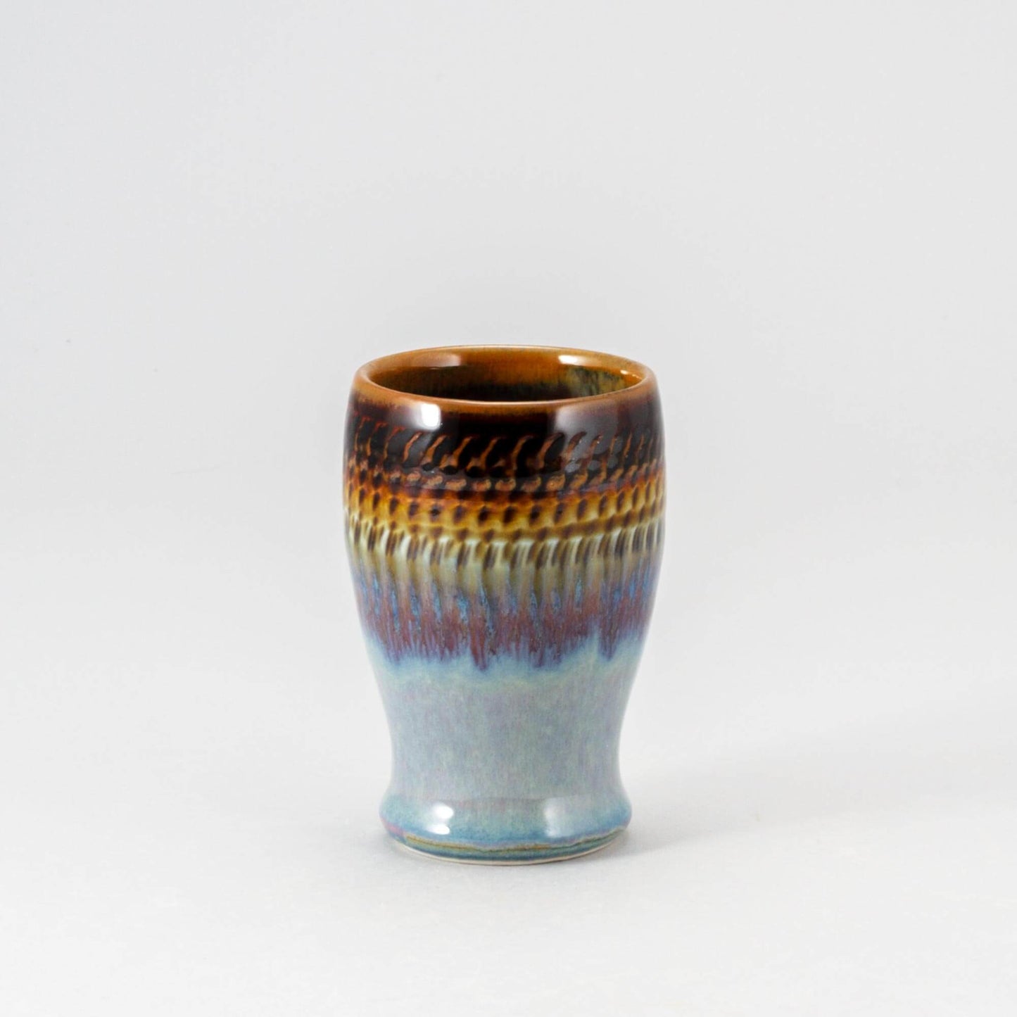 Handmade Pottery Curvy Tumbler in Purple Hamada pattern made by Georgetown Pottery in Maine