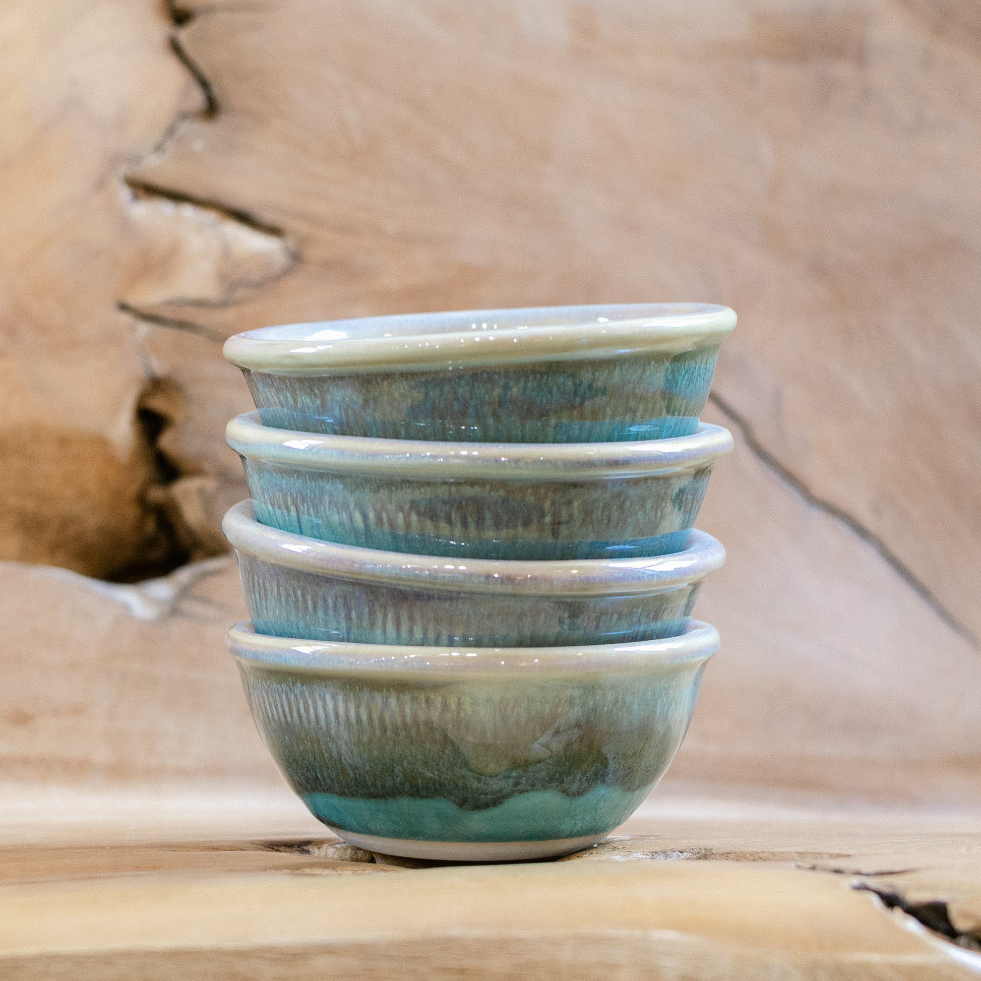 Porcelain Custard Bowl in Green Oribe handmade by Georgetown Pottery in Maine