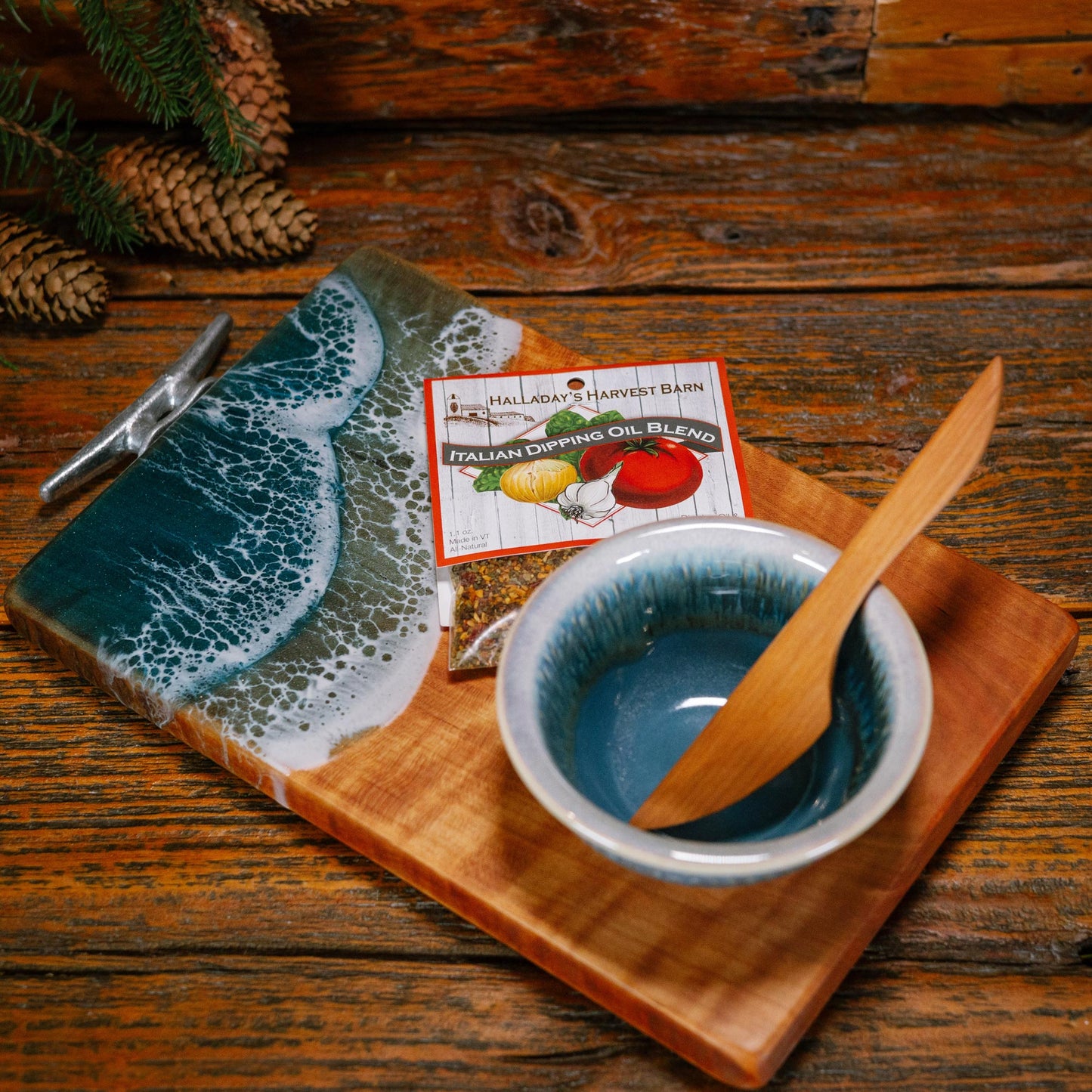 Custard Bowl & 5 Islands Cheese Board, Spreader, Dipping Mix