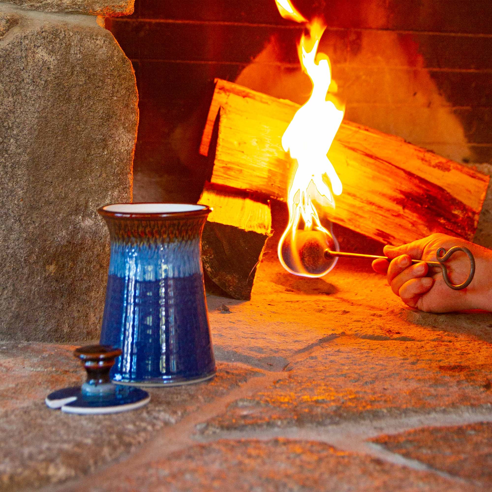 Handmade Pottery Firelighter in Blue Hamada pattern made by Georgetown Pottery in Maine