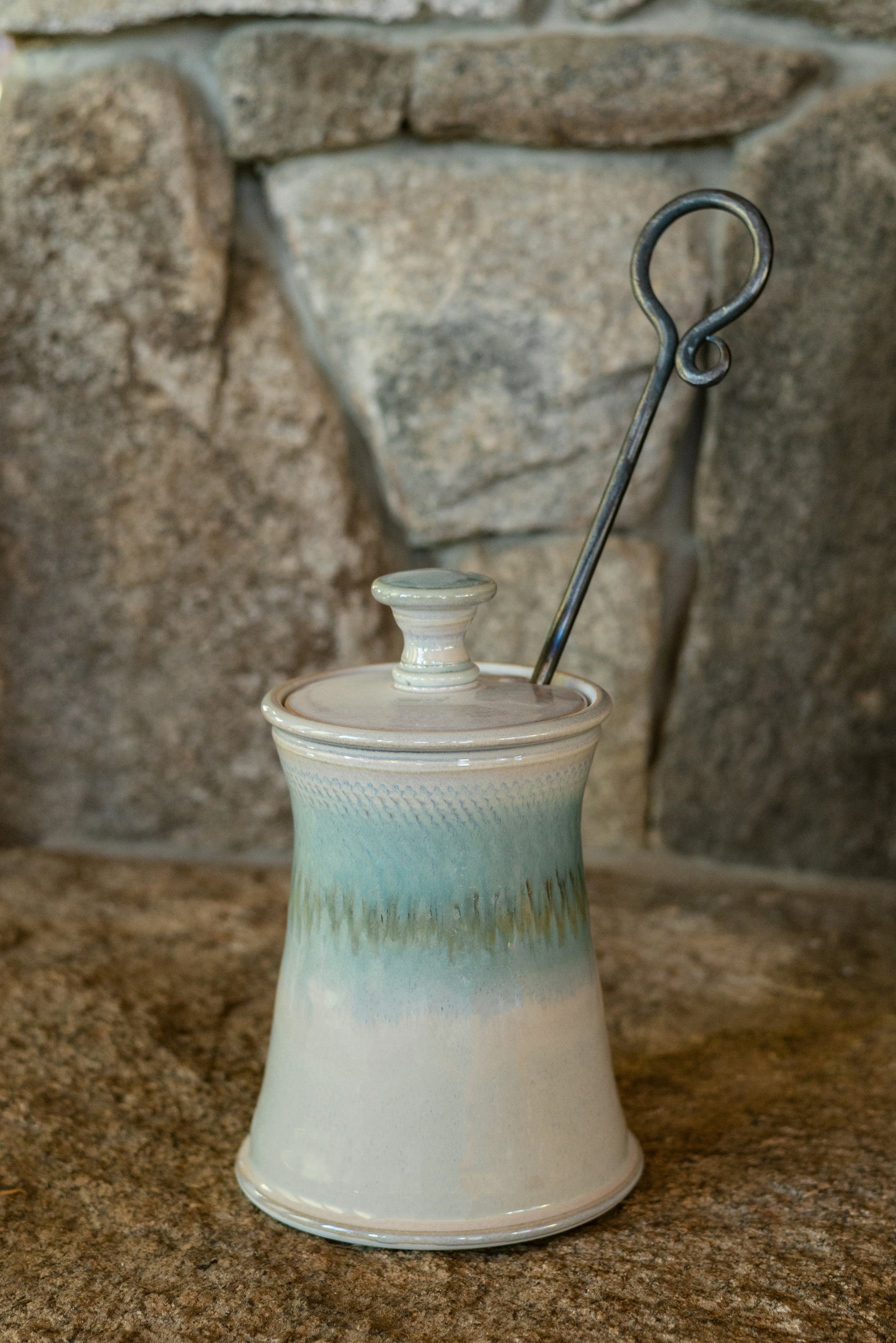 Handmade ceramic Firelighter in Ivory Blue made by Georgetown Pottery in Maine