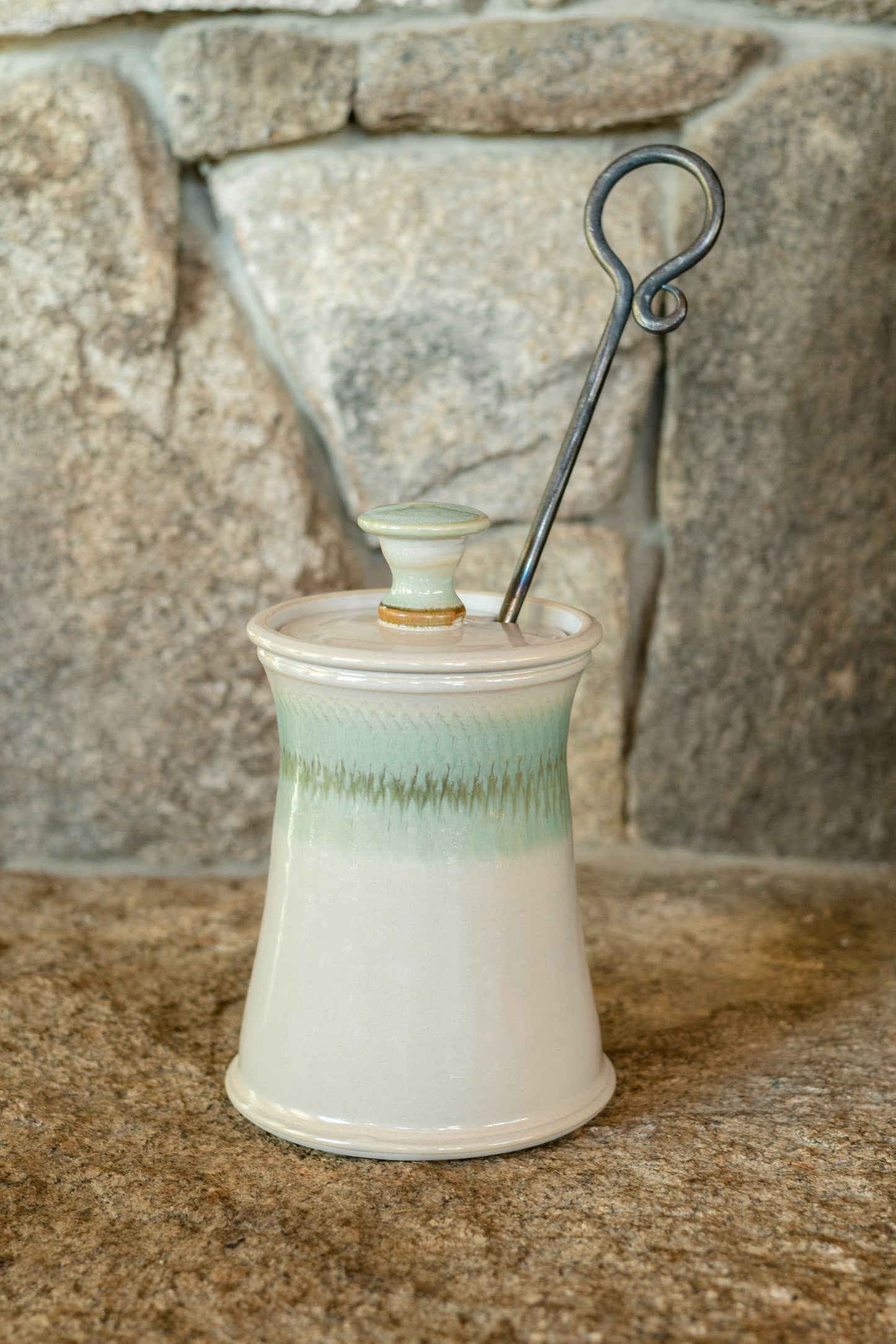 Handmade ceramic Firelighter in Ivory Green made by Georgetown Pottery in Maine