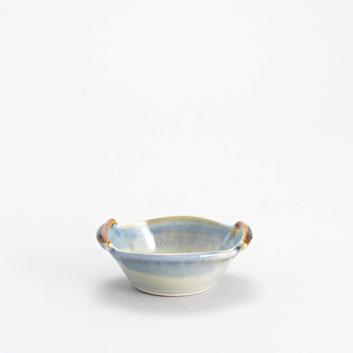 Handmade Pottery Handled Ramekin in Ivory & Blue pattern made by Georgetown Pottery in Maine