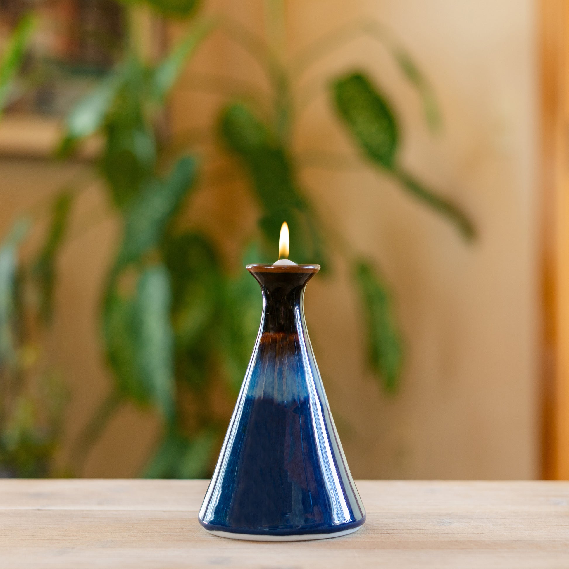 Handmade ceramic Oil Candle in Blue Hamada made by Georgetown Pottery in Maine