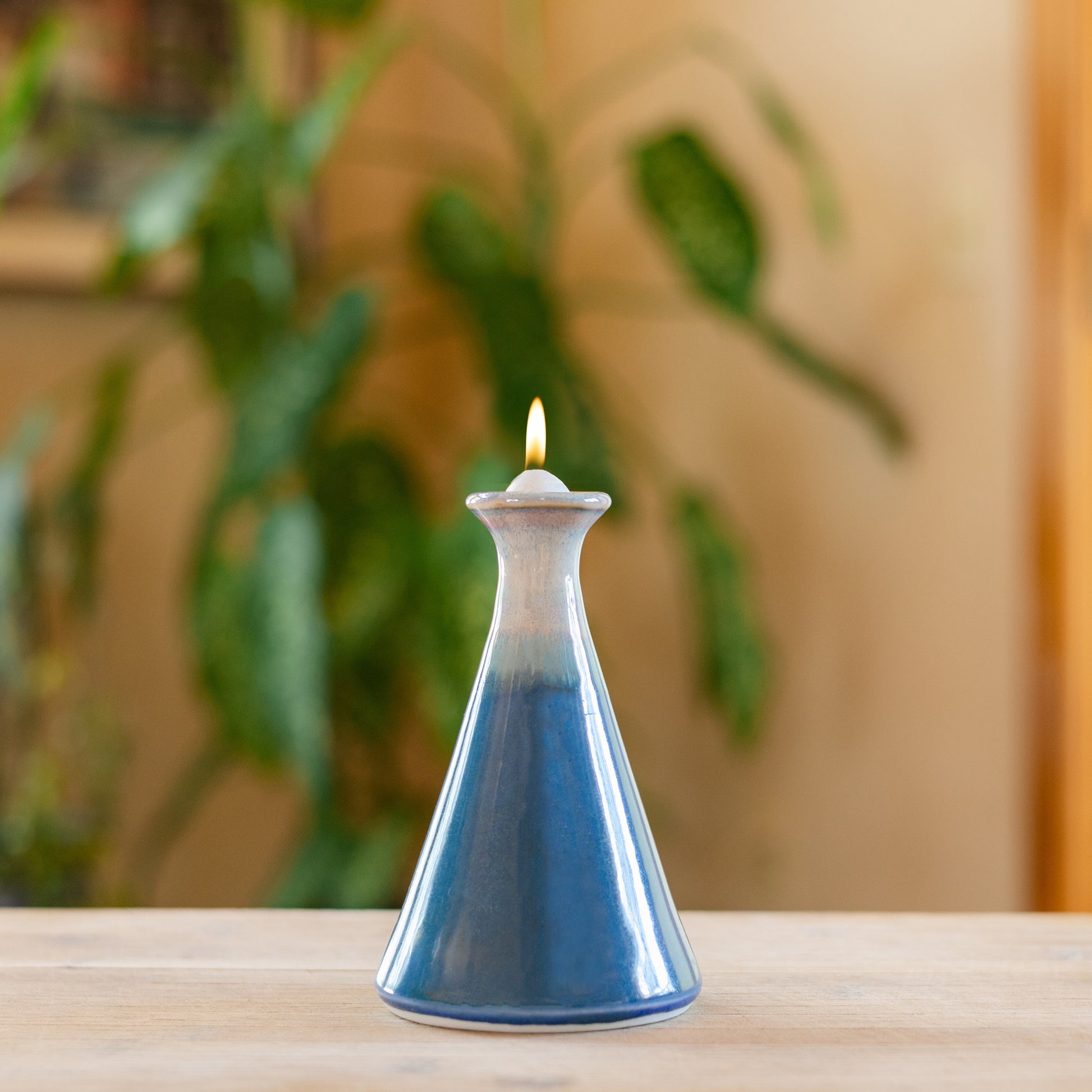 Handmade ceramic Oil Candle in Blue Oribe made by Georgetown Pottery in Maine