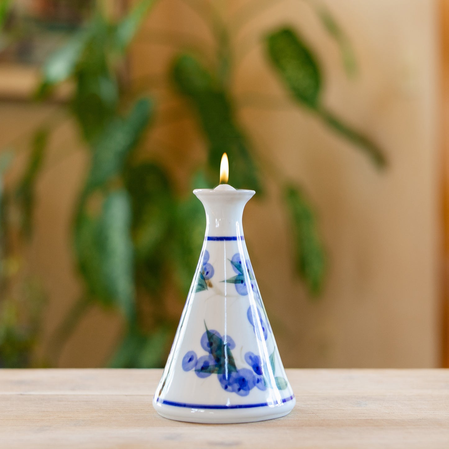 Handmade ceramic Oil Candle in Blueberry pattern made by Georgetown Pottery in Maine