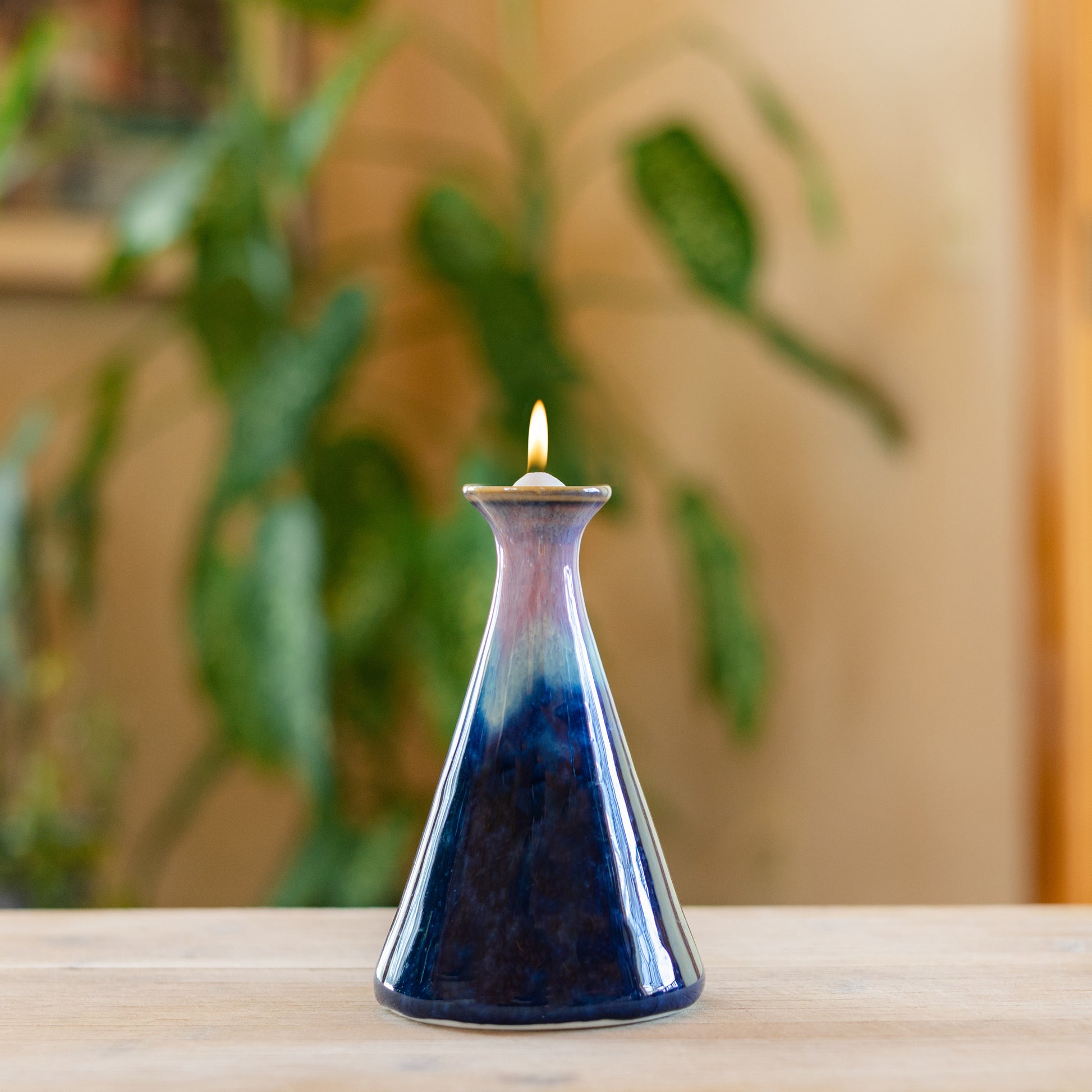 Handmade ceramic Oil Candle in Cobalt made by Georgetown Pottery in Maine