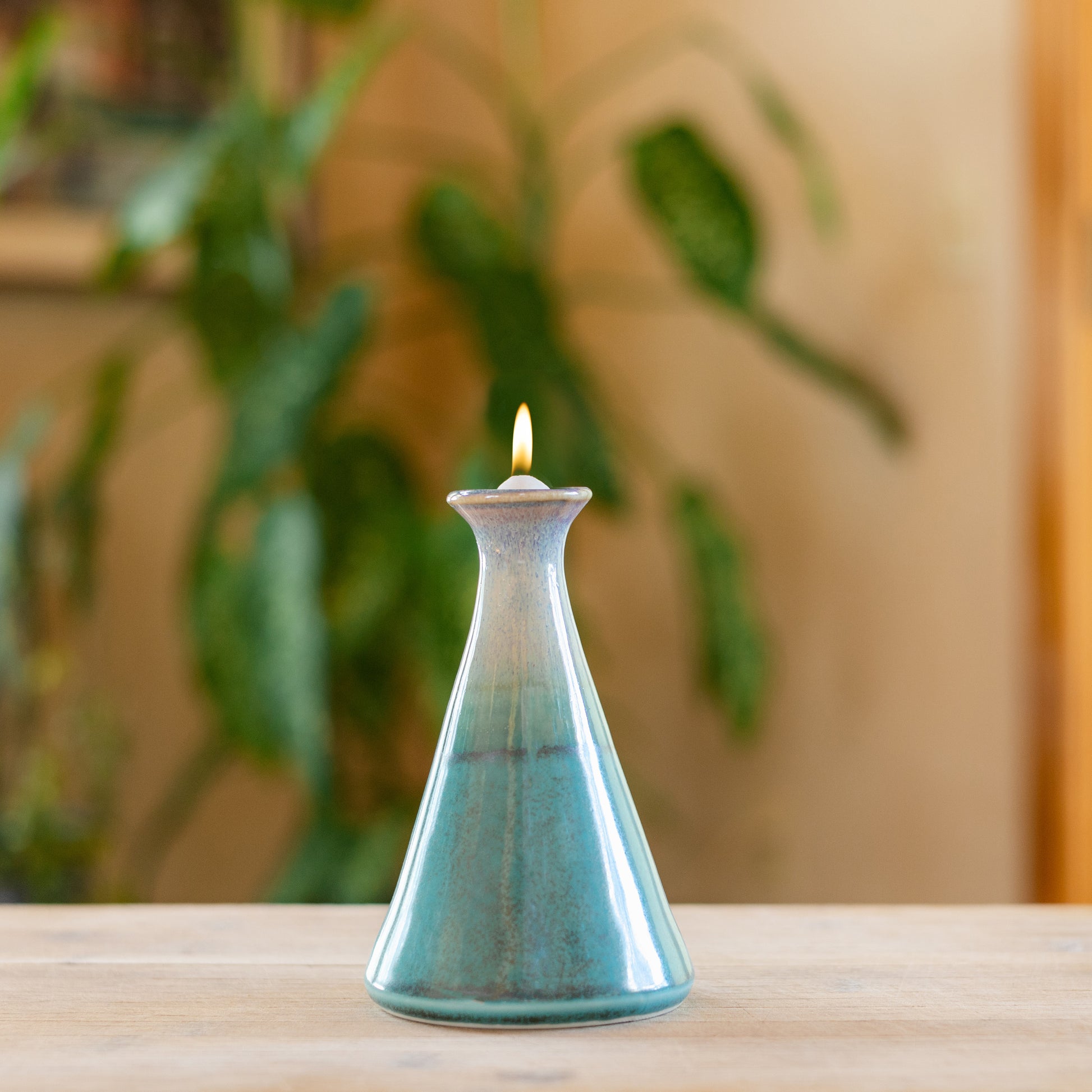 Handmade ceramic Oil Candle in Green Oribe made by Georgetown Pottery in Maine
