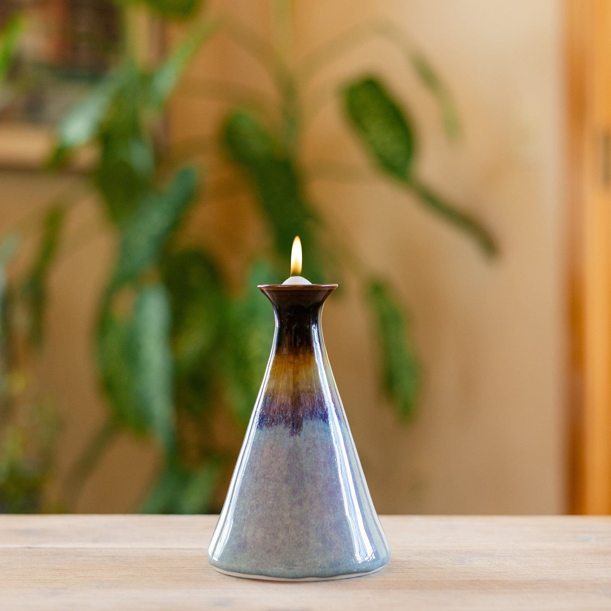 Handmade ceramic Oil Candle in Purple Hamada made by Georgetown Pottery in Maine