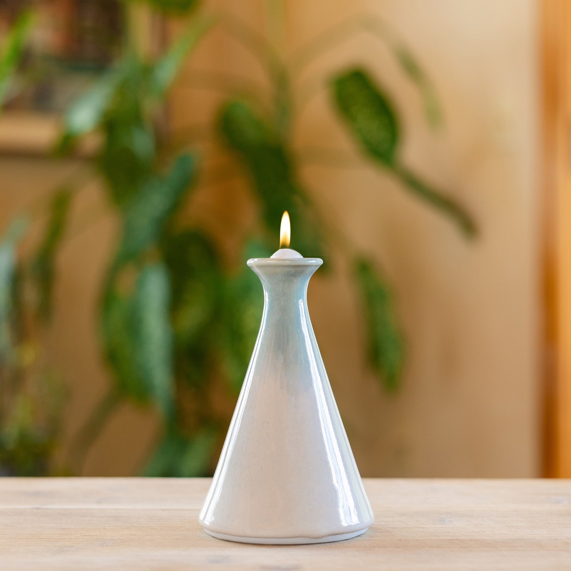 Handmade ceramic Oil Candle in Ivory Blue made by Georgetown Pottery in Maine