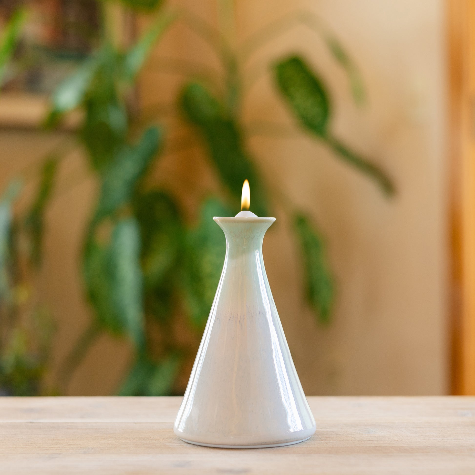 Handmade ceramic Oil Candle in Ivory Green made by Georgetown Pottery in Maine