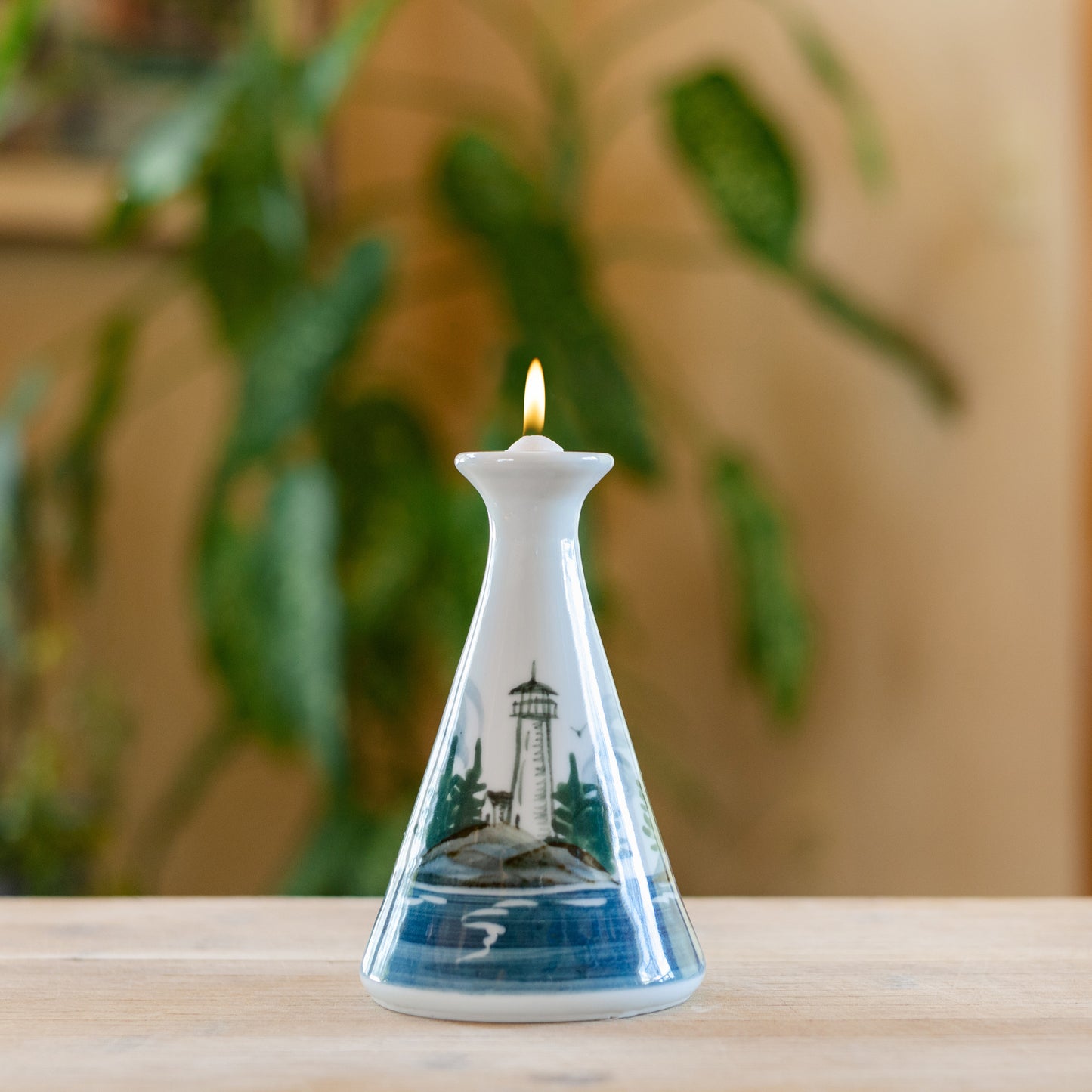 Handmade ceramic Oil Candle in Lighthouse pattern made by Georgetown Pottery in Maine