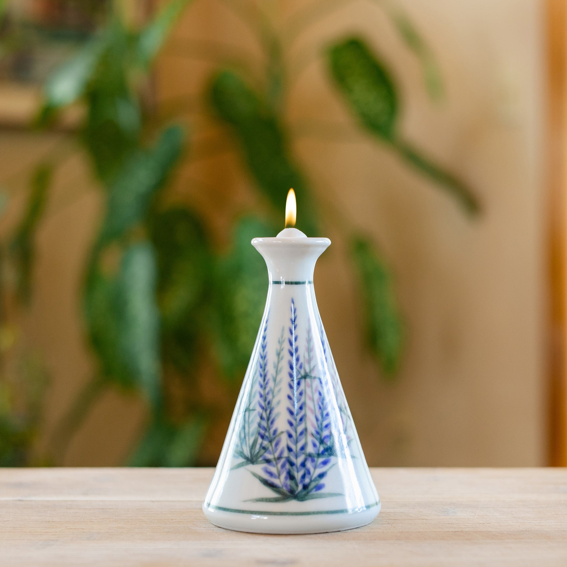 Handmade ceramic Oil Candle in Lupine pattern made by Georgetown Pottery in Maine