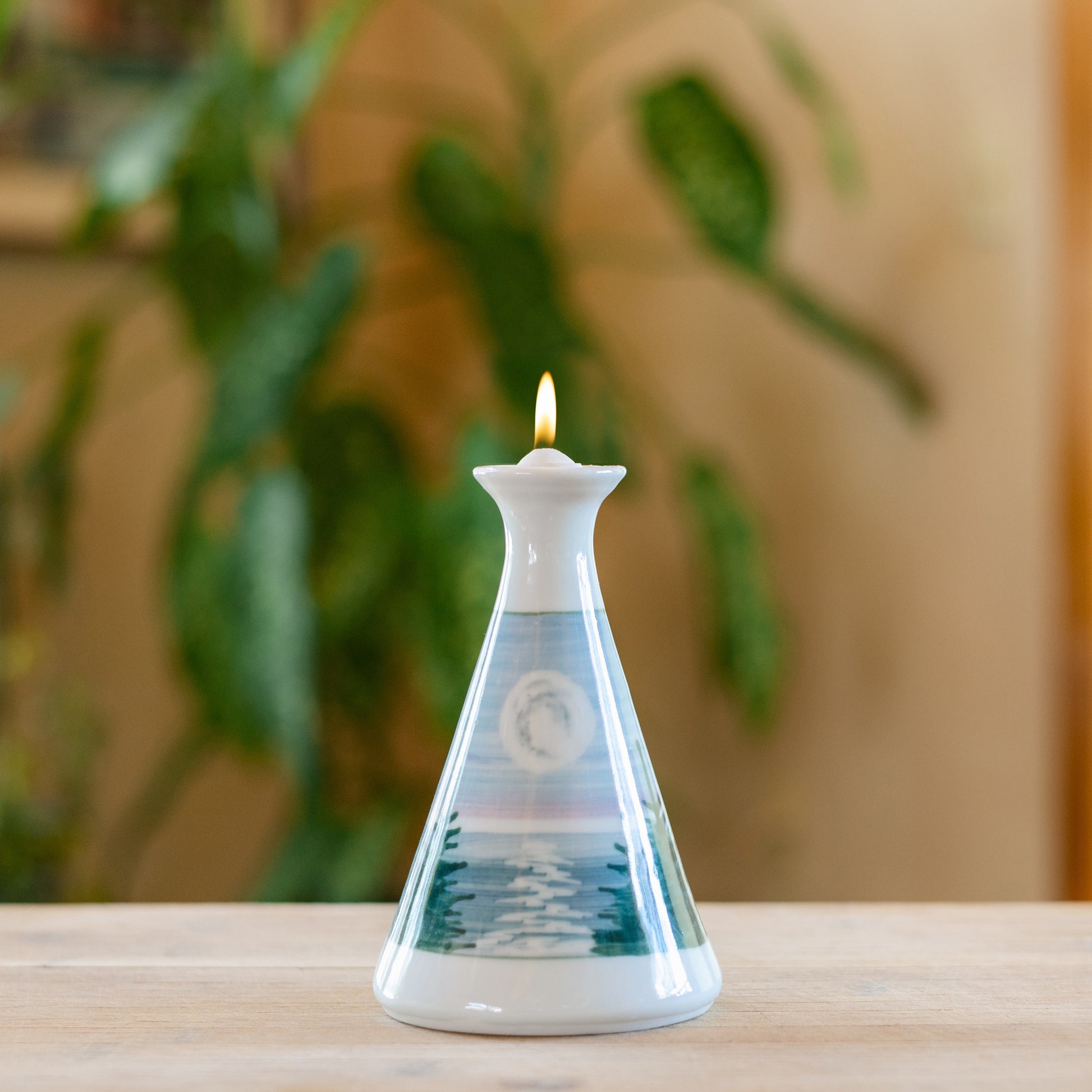Handmade ceramic Oil Candle in Moon pattern made by Georgetown Pottery in Maine